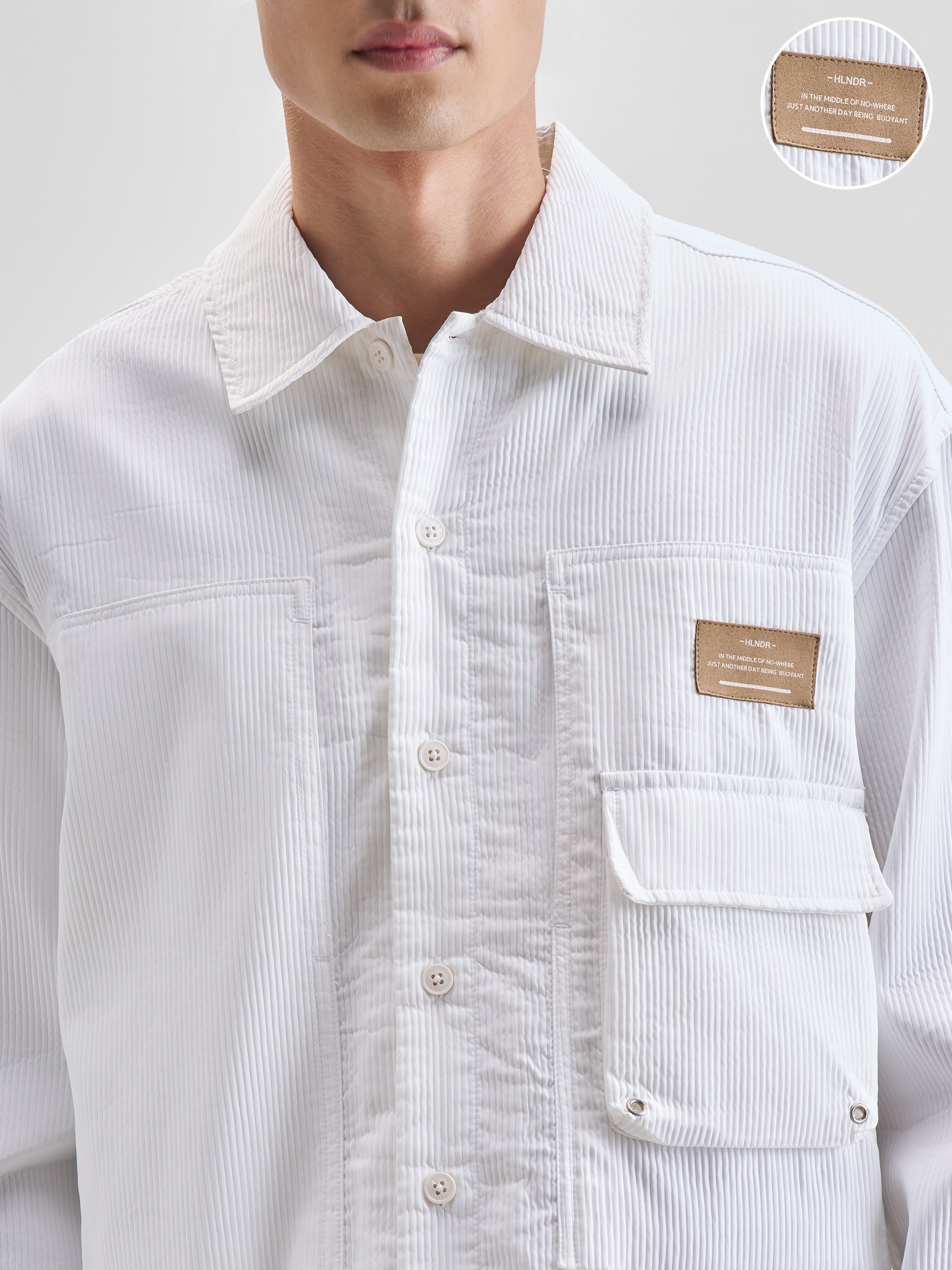 Highlander Men White Self Design Oversized Fit Casual Shirt - White - Image 5