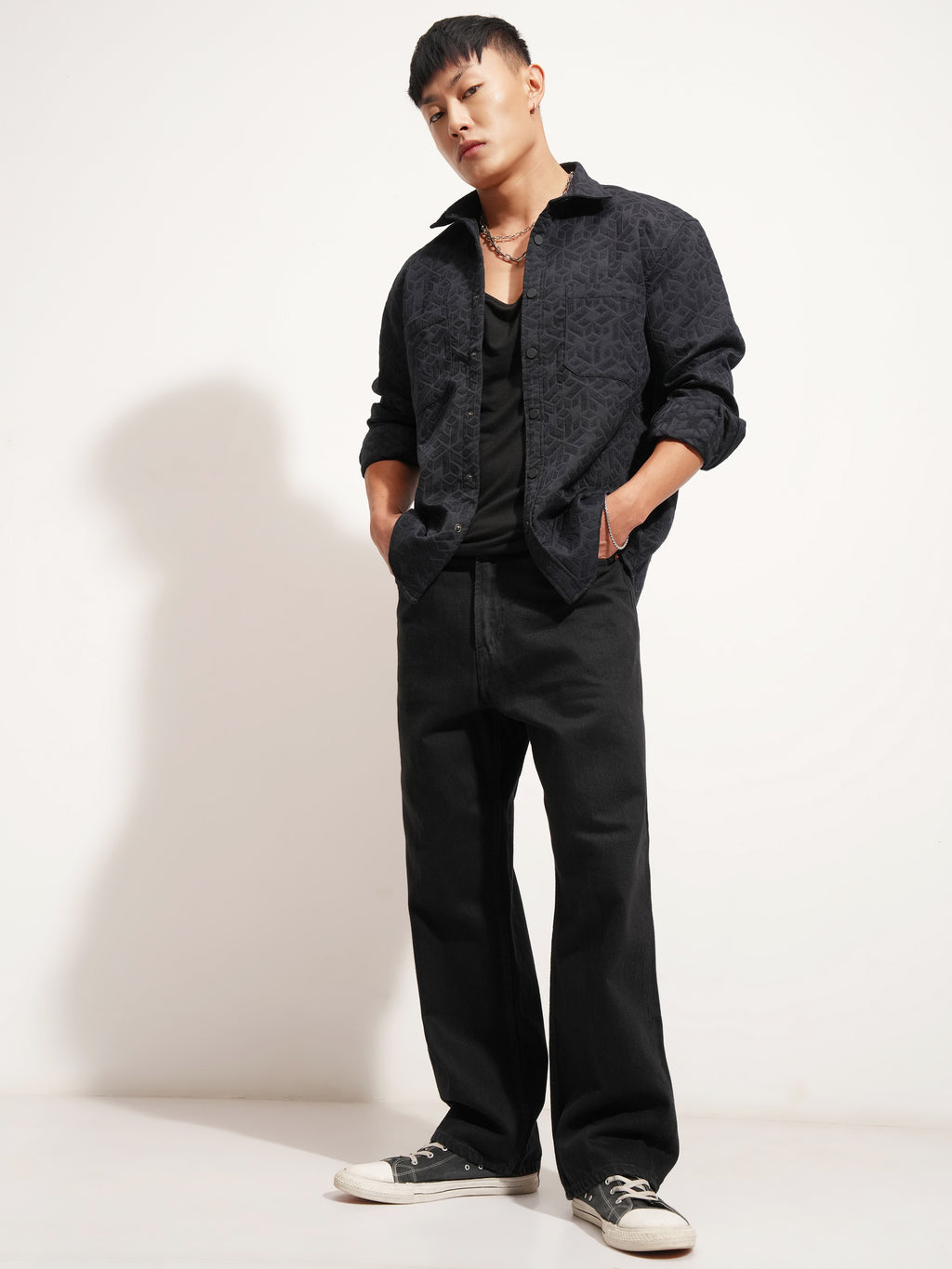 Highlander Men Navy Blue Self Design Relaxed Fit Casual Shirt - Navy Blue - Image 2