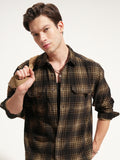 Highlander Men Brown Checked Oversized Fit Casual Shirt - Brown - Image 1