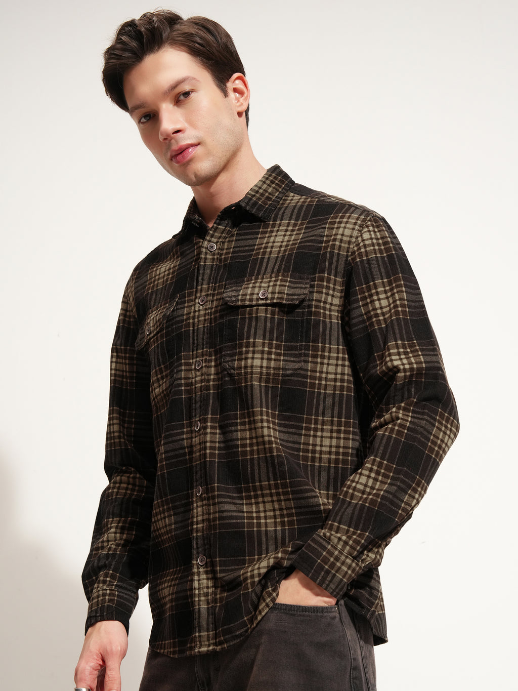 Highlander Men Brown Checked Oversized Fit Casual Shirt - Brown - Image 4