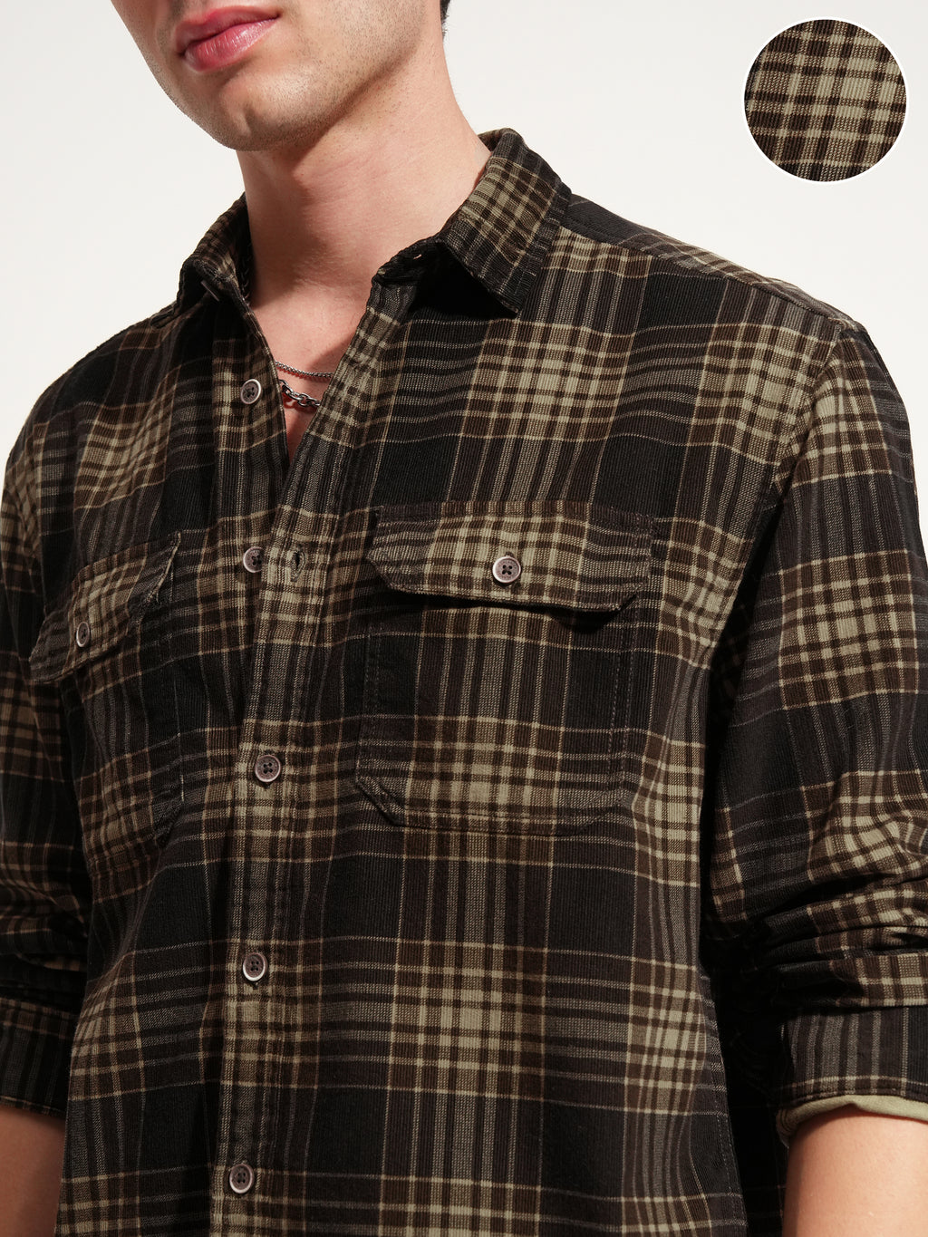 Highlander Men Brown Checked Oversized Fit Casual Shirt - Brown - Image 5