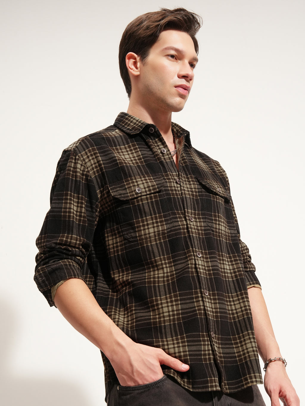 Highlander Men Brown Checked Oversized Fit Casual Shirt - Brown - Image 6