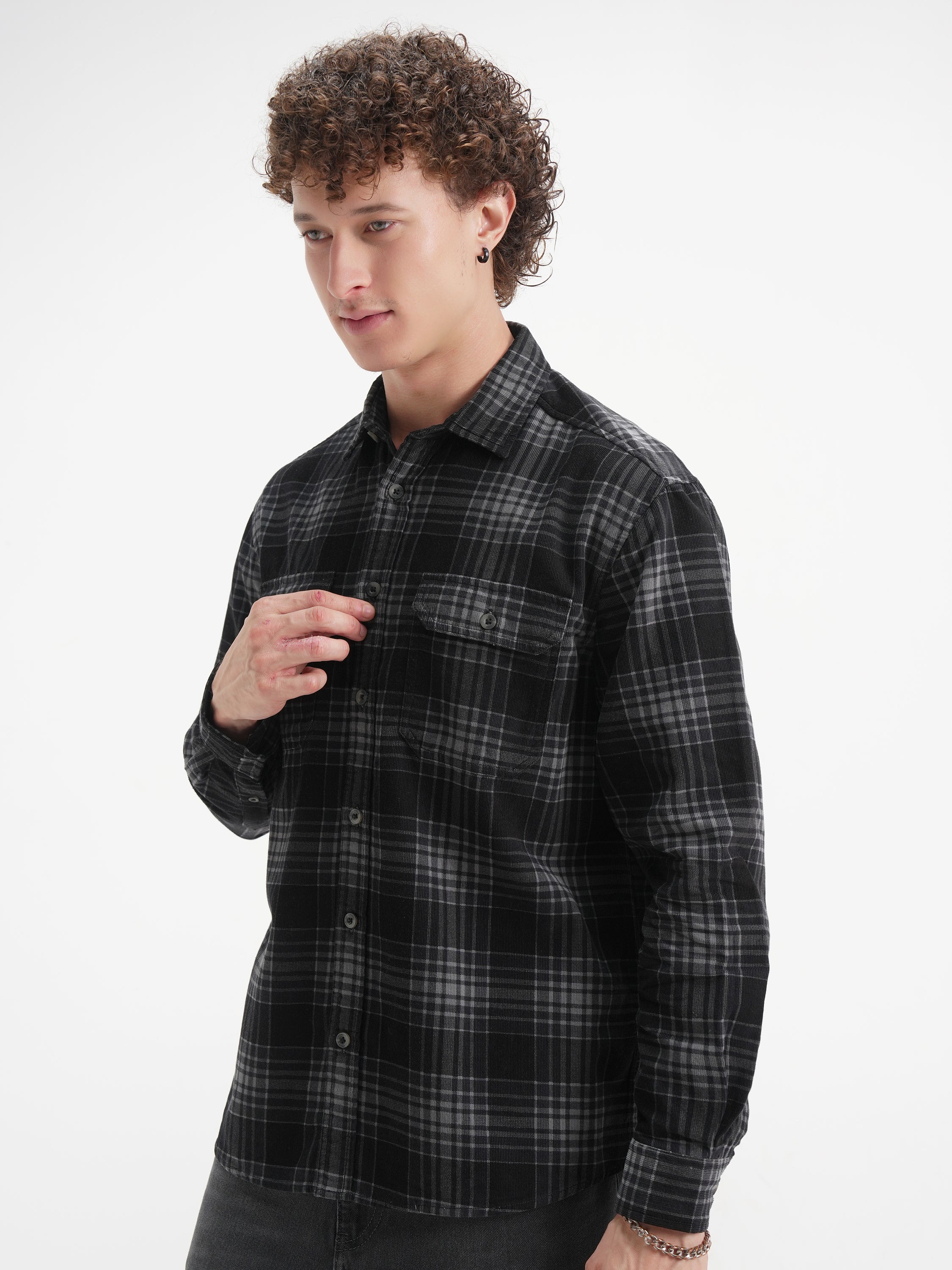 Highlander Men Black Checked Relaxed Fit Casual Shirt - Black - Image 4