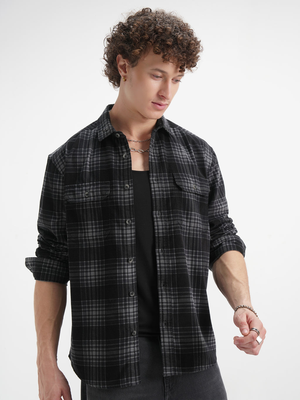 Highlander Men Black Checked Relaxed Fit Casual Shirt - Black - Image 6