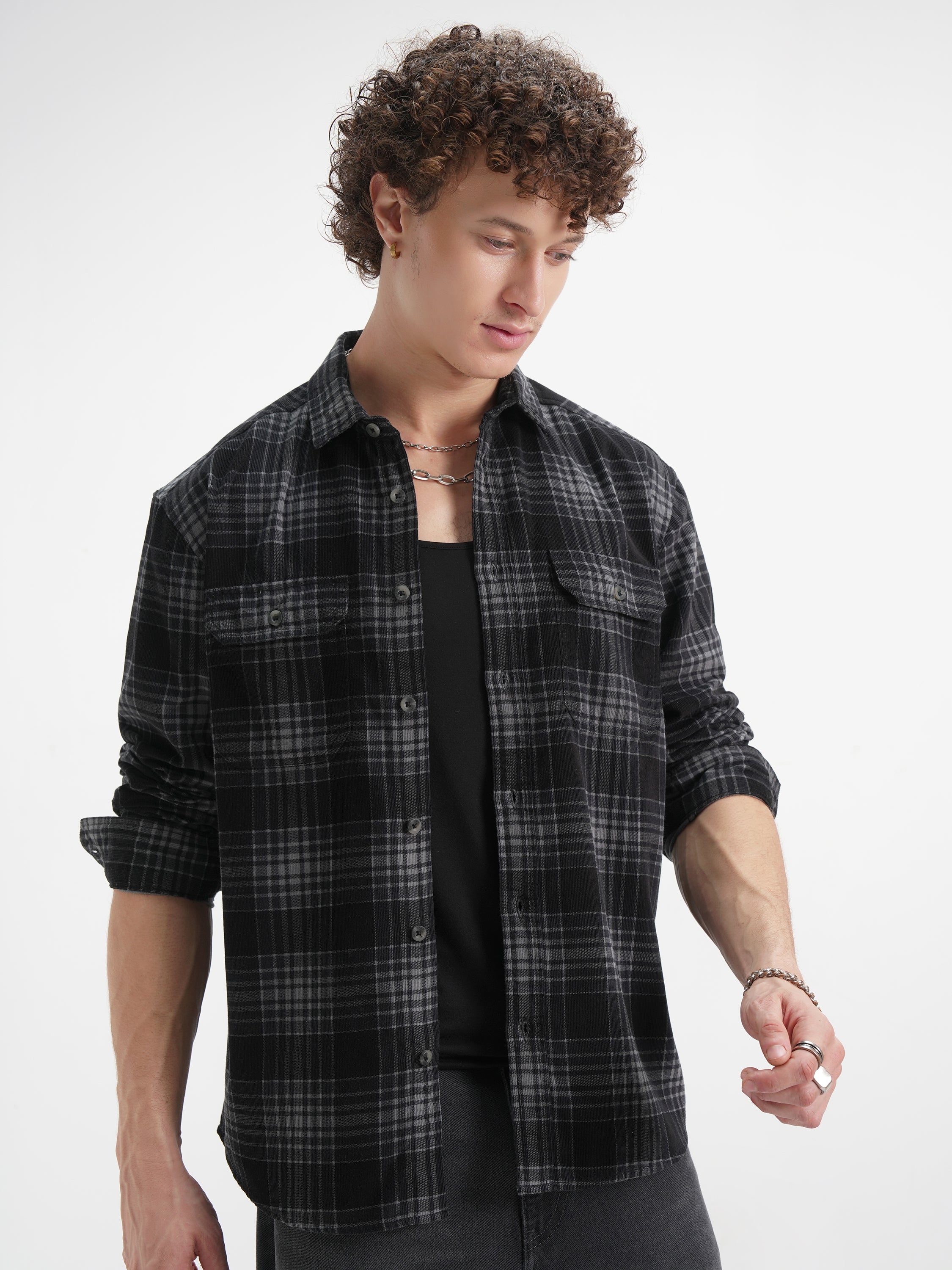 Highlander Men Black Checked Relaxed Fit Casual Shirt - Black - Image 6
