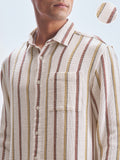 Highlander Men Cream Striped Relaxed Fit Casual Shirt - Cream - Image 1