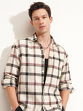 Highlander Men Cream Checked Relaxed Fit Casual Shirt - Cream - Image 1