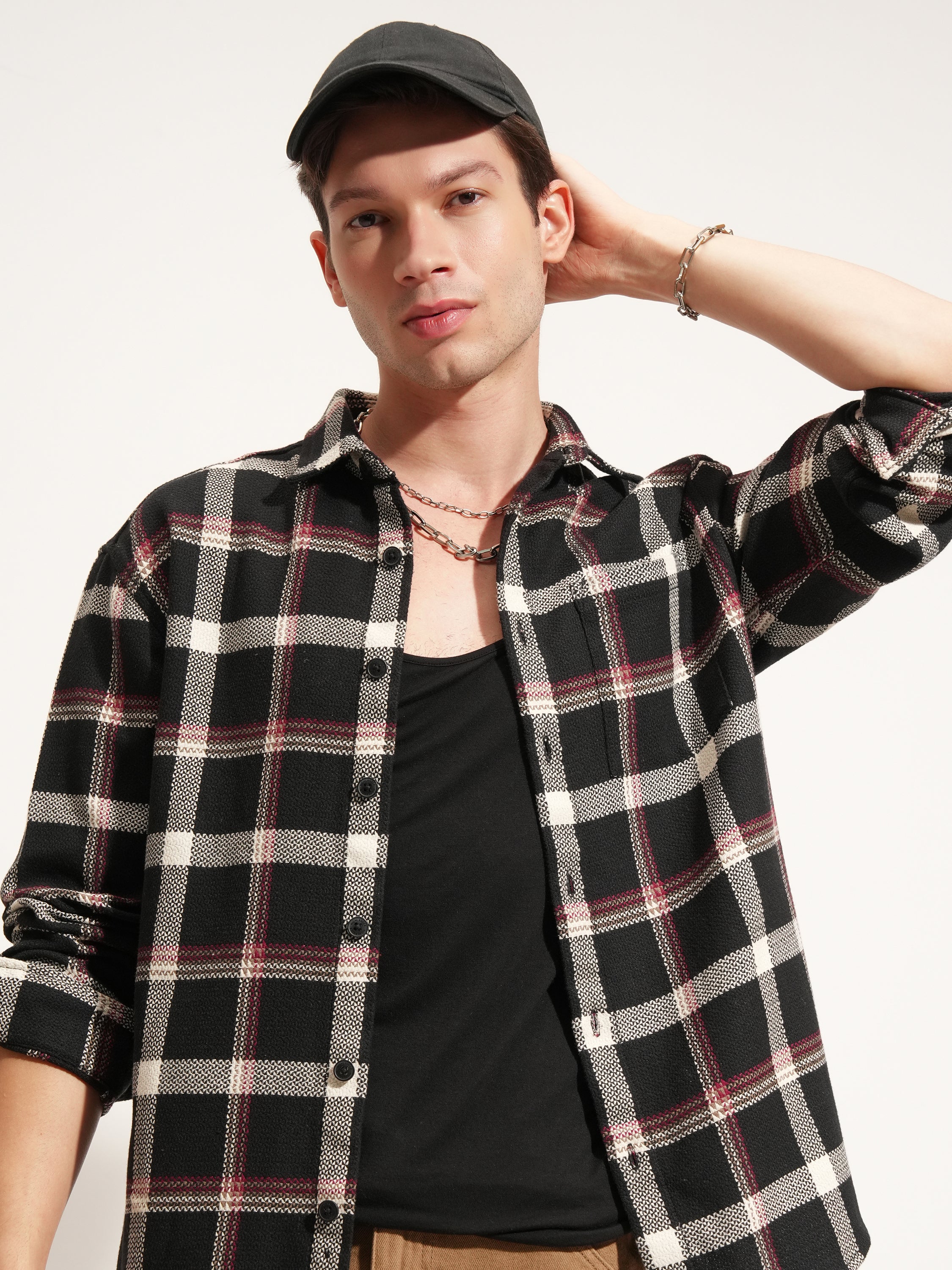 Highlander Men Black Checked Relaxed Fit Casual Shirt - Black - Image 1