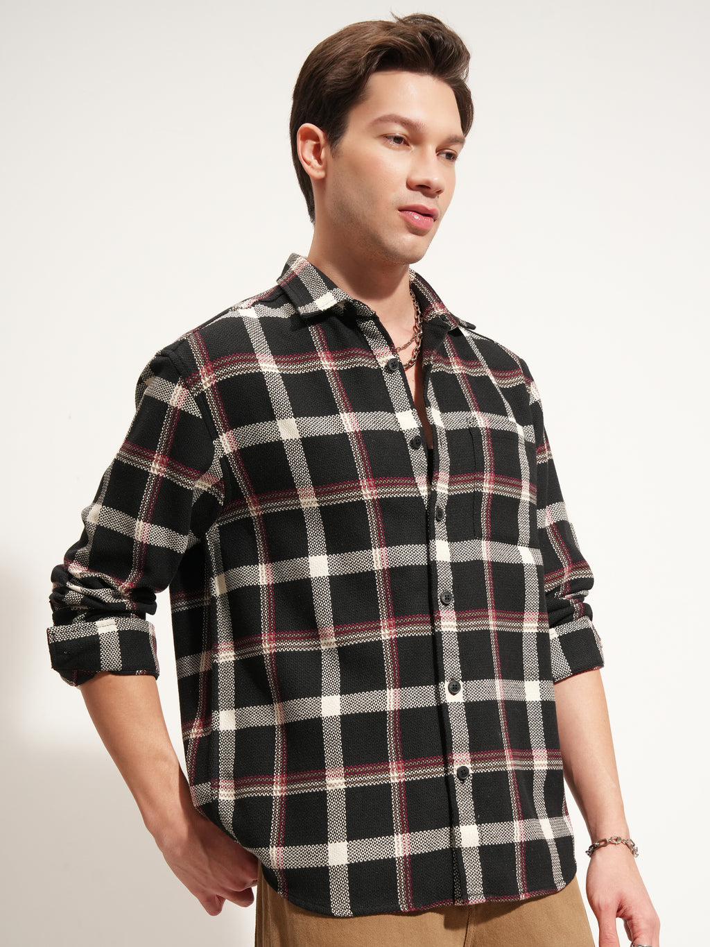 Highlander Men Black Checked Relaxed Fit Casual Shirt - Black - Image 6