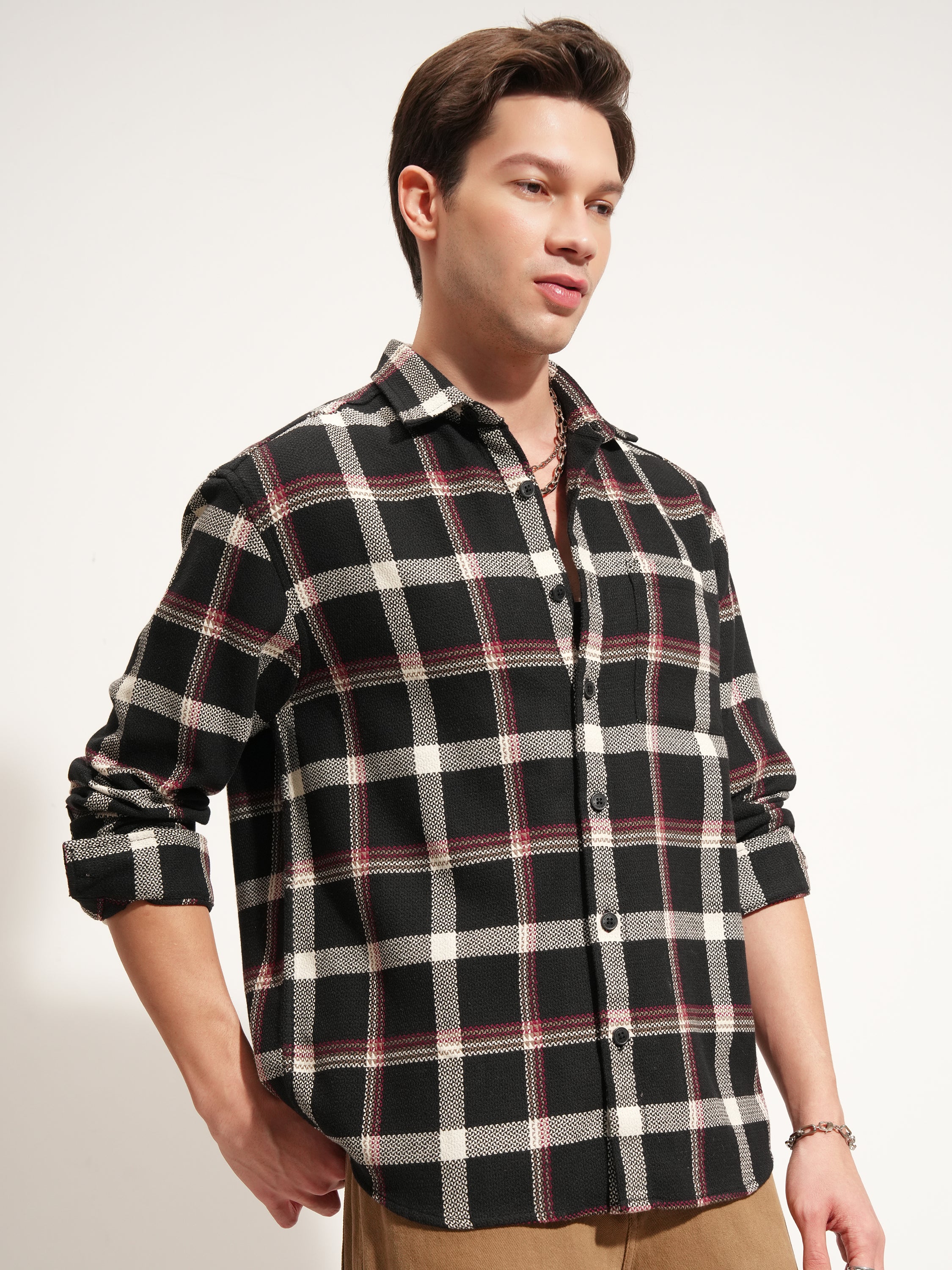 Highlander Men Black Checked Relaxed Fit Casual Shirt - Black - Image 6