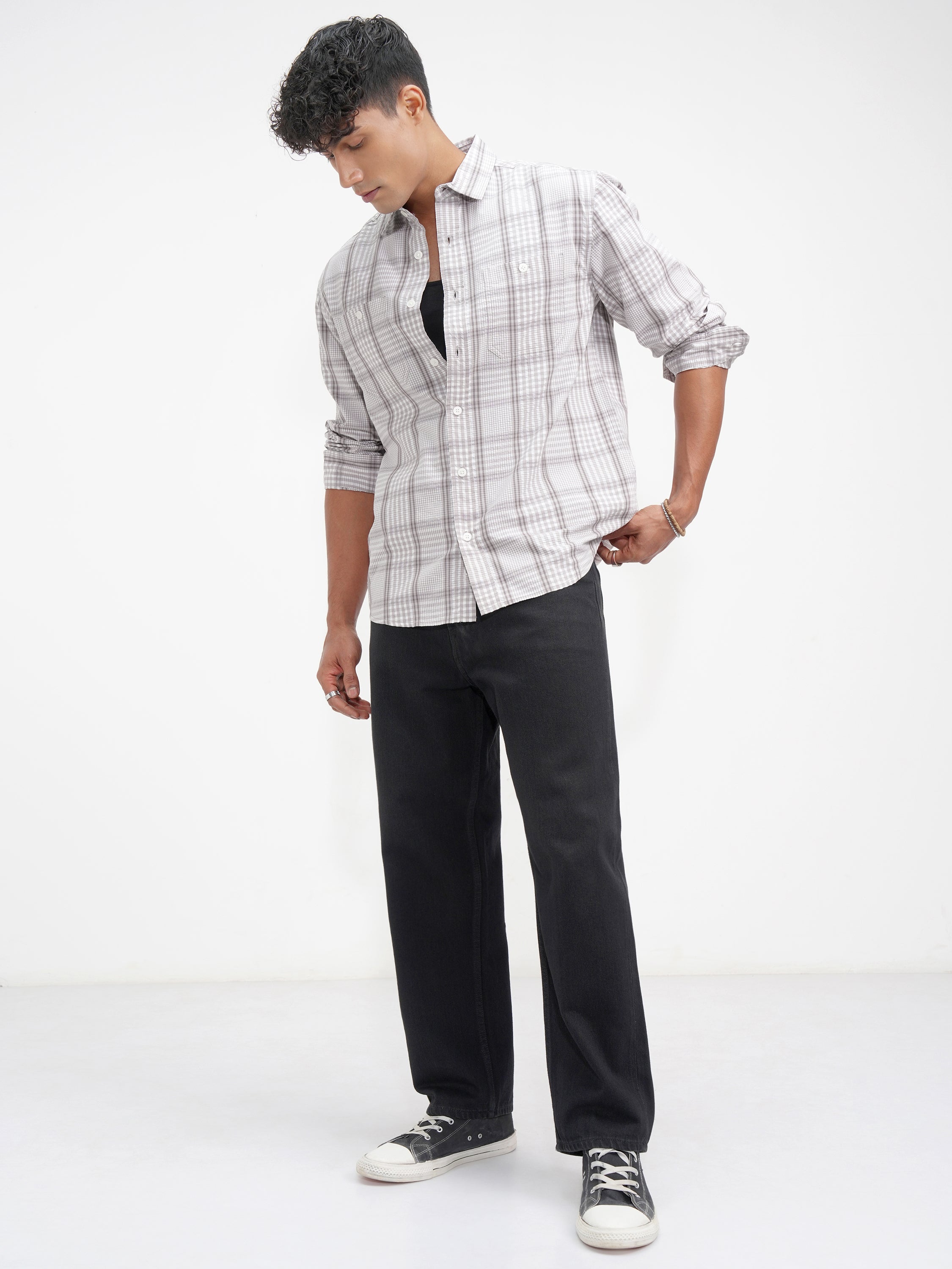 Highlander Men Grey Checked Relaxed Fit Casual Shirt - Grey - Image 2