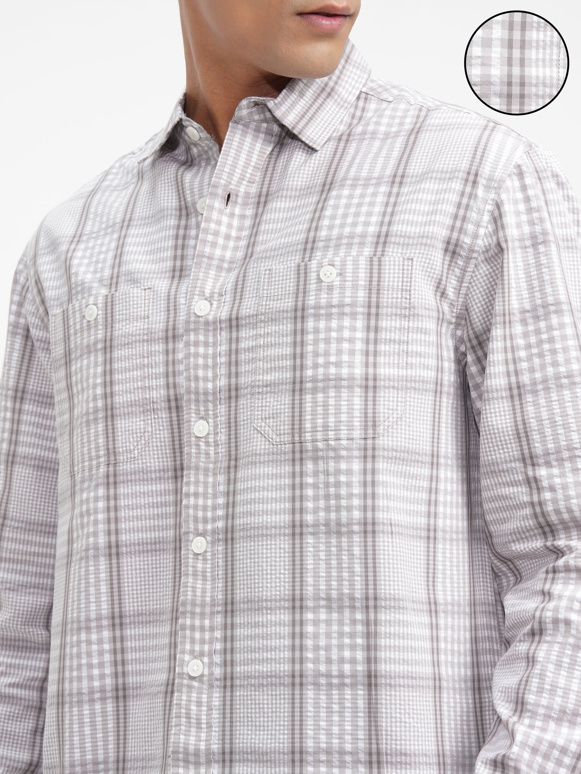 Highlander Men Grey Checked Relaxed Fit Casual Shirt - Grey - Image 5