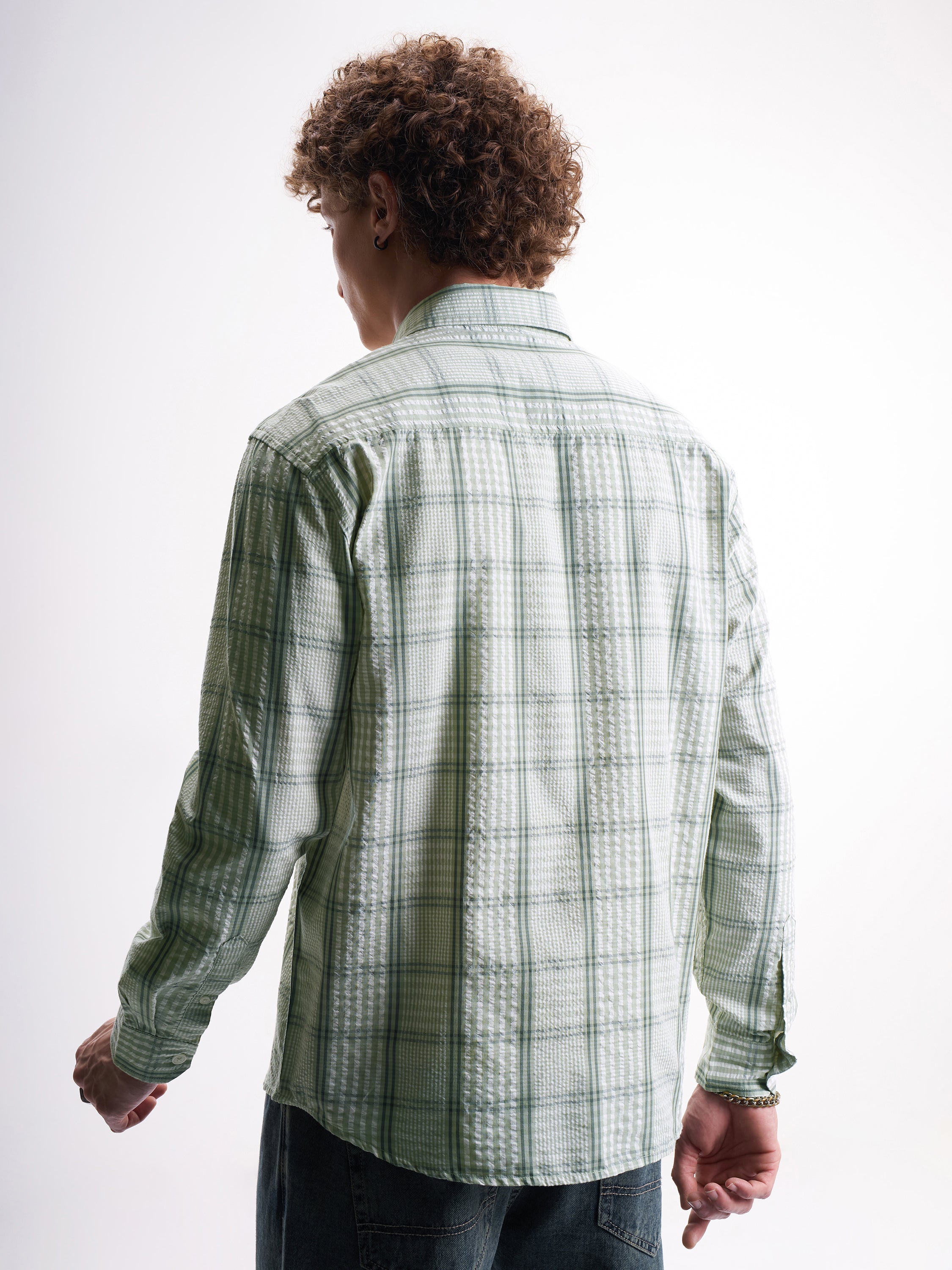 Highlander Men Green Checked Relaxed Fit Casual Shirt - Green - Image 3