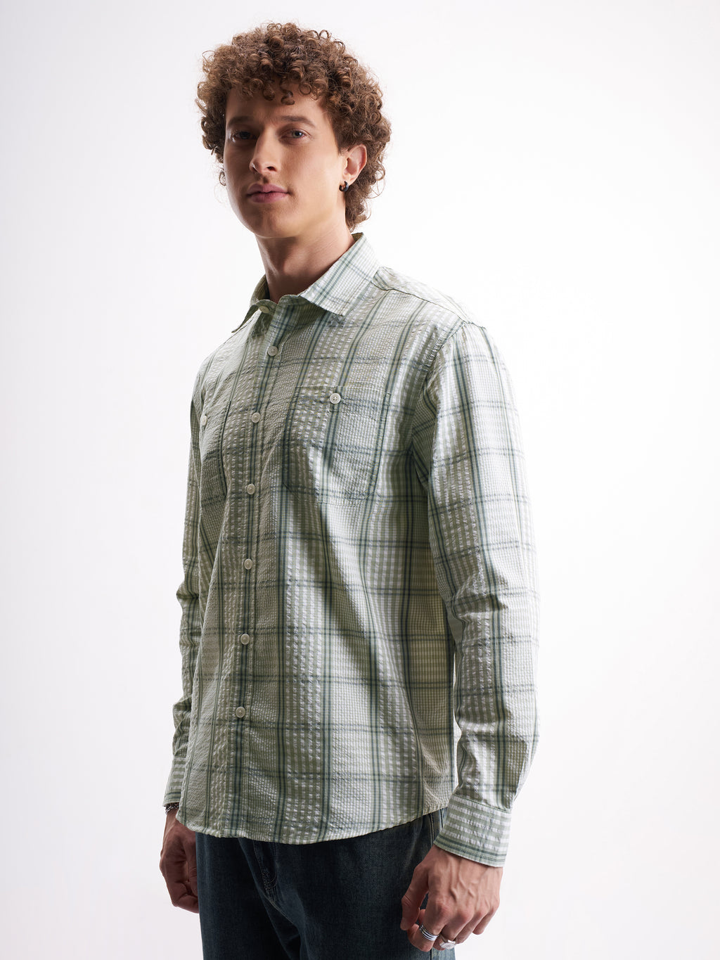 Highlander Men Green Checked Relaxed Fit Casual Shirt - Green - Image 4