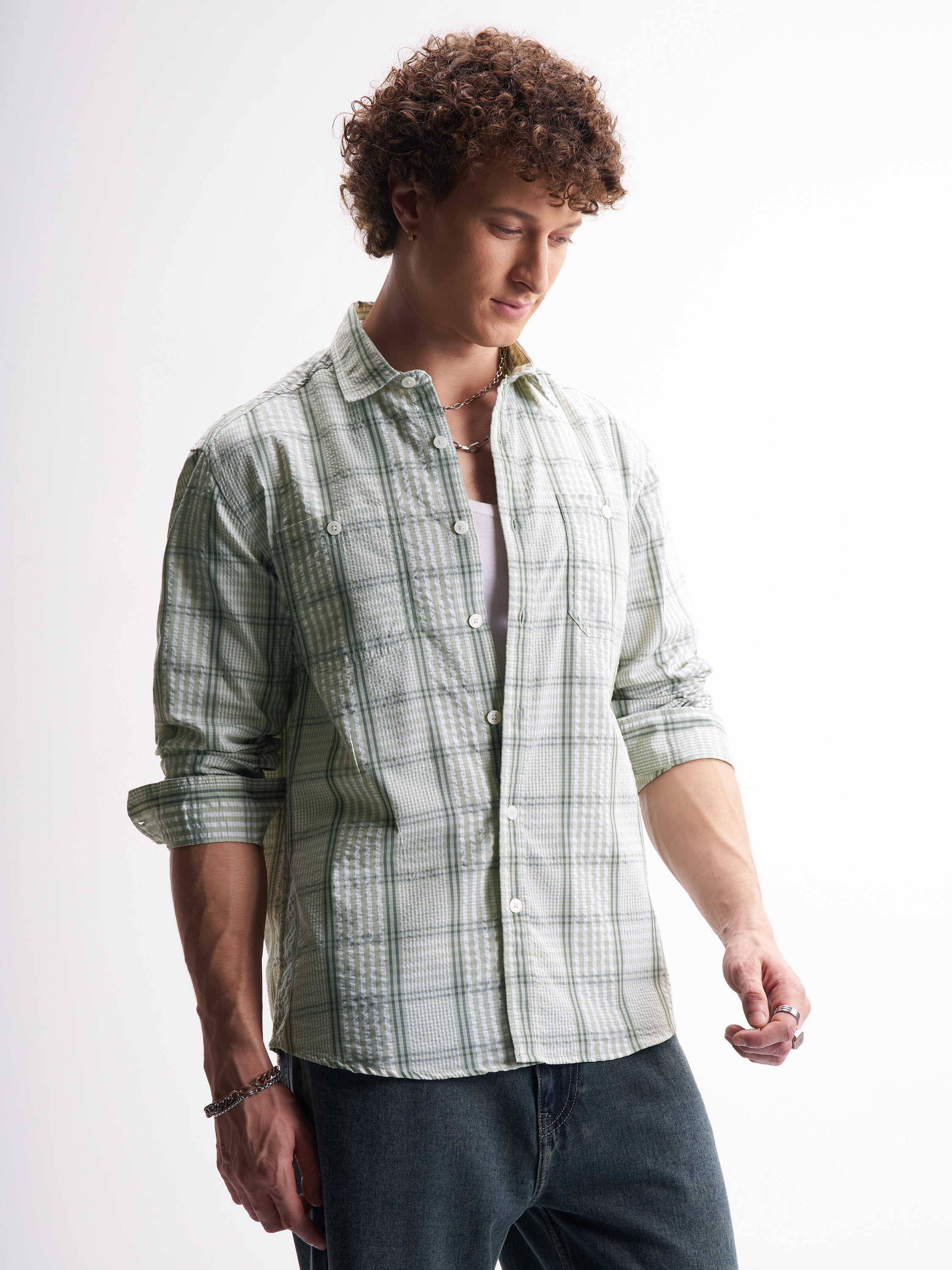 Highlander Men Green Checked Relaxed Fit Casual Shirt - Green - Image 6