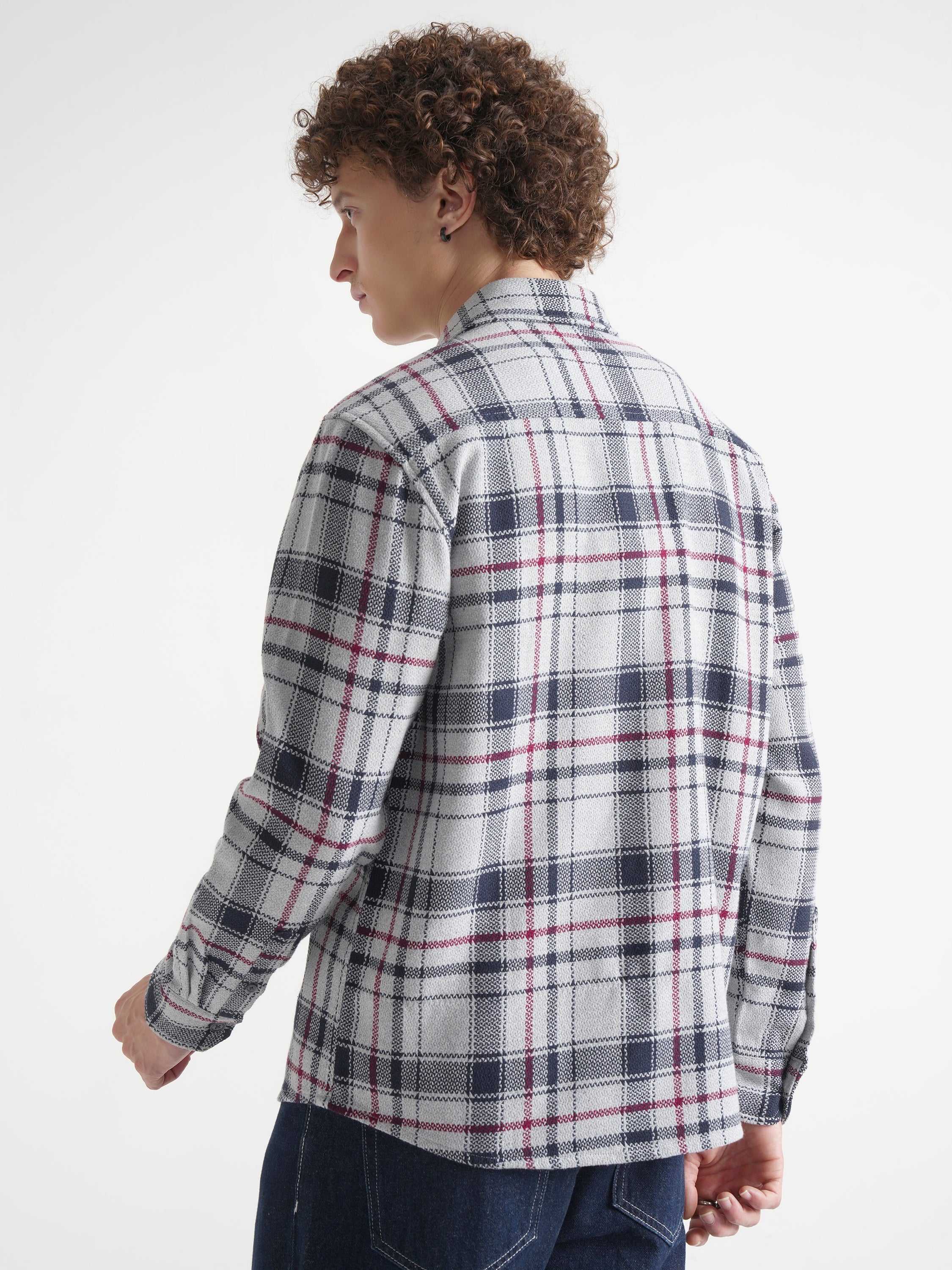 Highlander Men Grey Checked Relaxed Fit Casual Shirt - Grey - Image 3