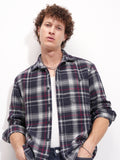 Highlander Men Navy Blue Checked Relaxed Fit Casual Shirt - Navy Blue - Image 1