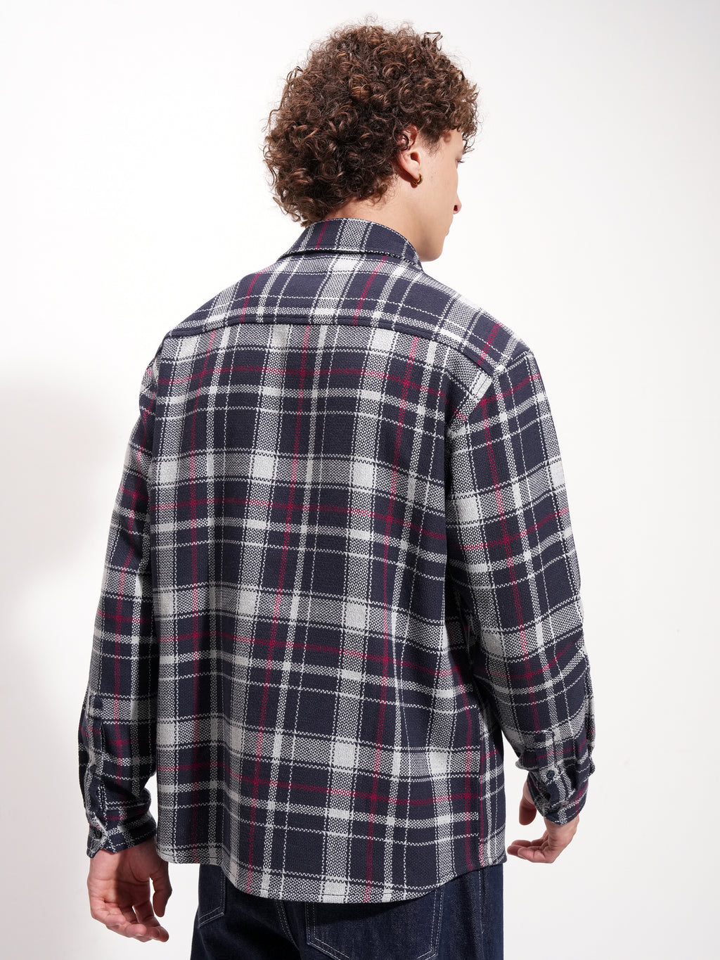 Highlander Men Navy Blue Checked Relaxed Fit Casual Shirt - Navy Blue - Image 3