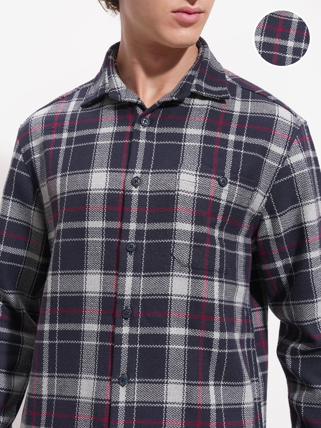 Highlander Men Navy Blue Checked Relaxed Fit Casual Shirt - Navy Blue - Image 5