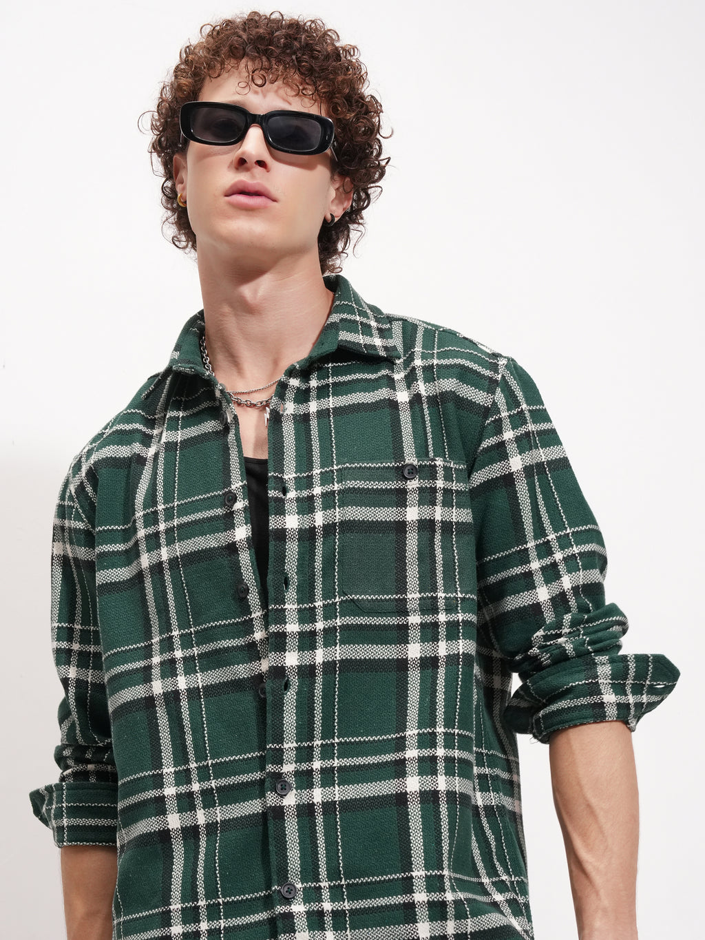 Highlander Men Green Checked Relaxed Fit Casual Shirt - Green - Image 1