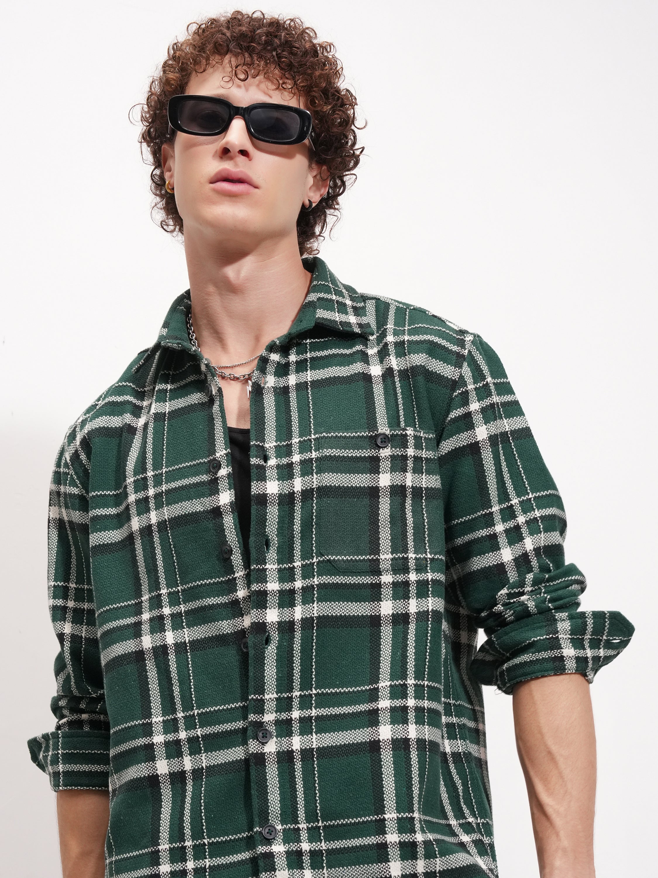 Highlander Men Green Checked Relaxed Fit Casual Shirt - Green - Image 1
