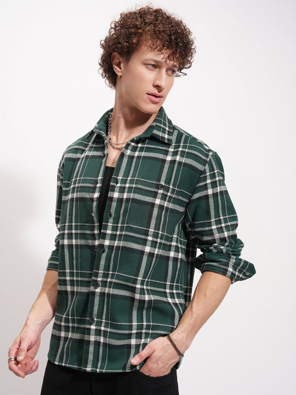Highlander Men Green Checked Relaxed Fit Casual Shirt - Green - Image 4
