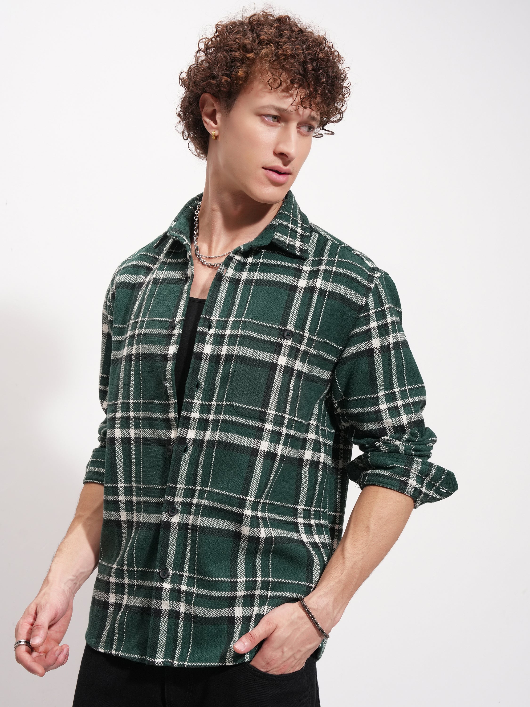 Highlander Men Green Checked Relaxed Fit Casual Shirt - Green - Image 4