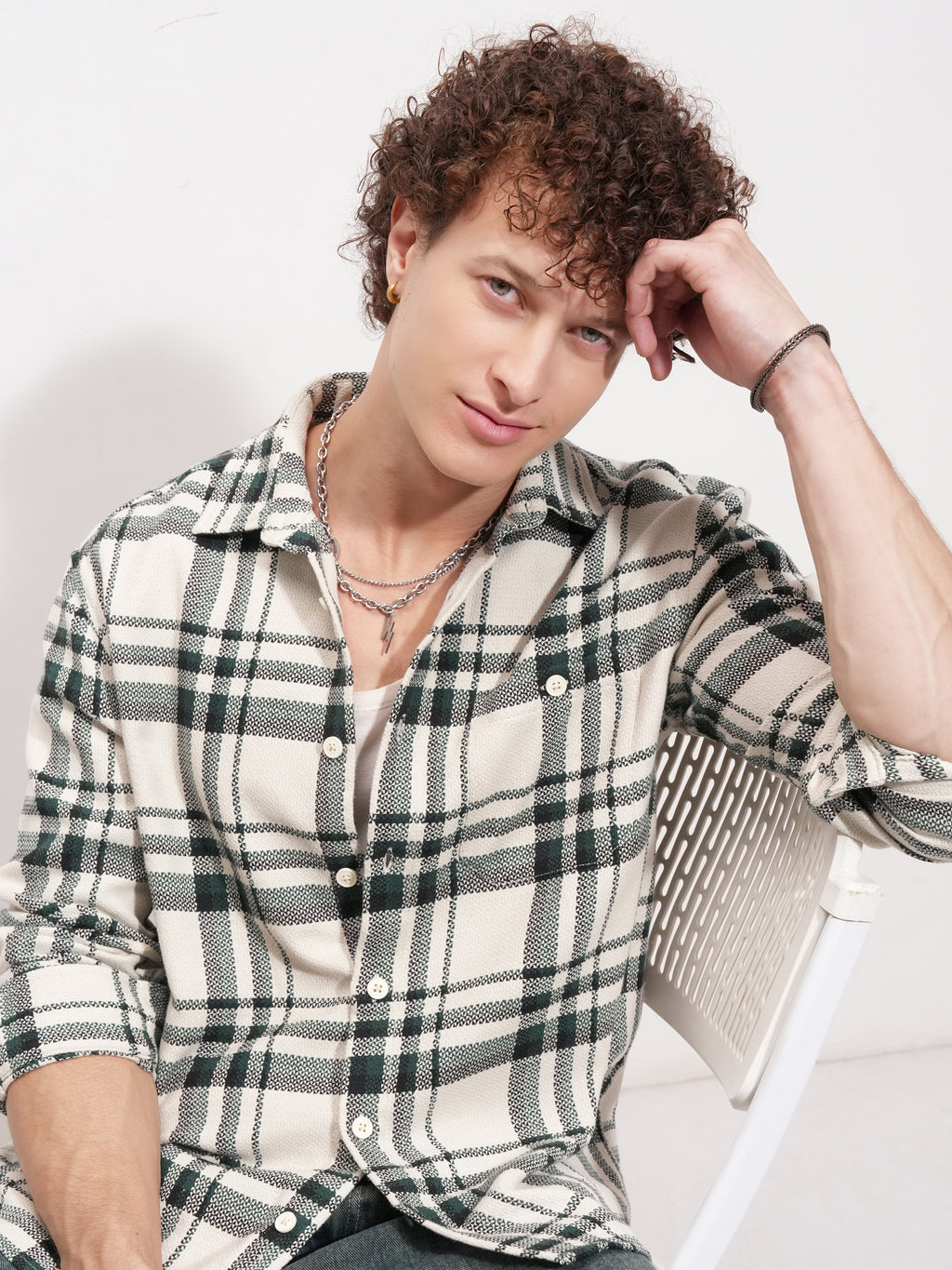 Highlander Men Cream Checked Relaxed Fit Casual Shirt - Cream - Image 1