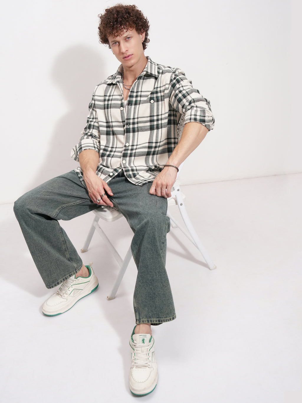Highlander Men Cream Checked Relaxed Fit Casual Shirt - Cream - Image 2