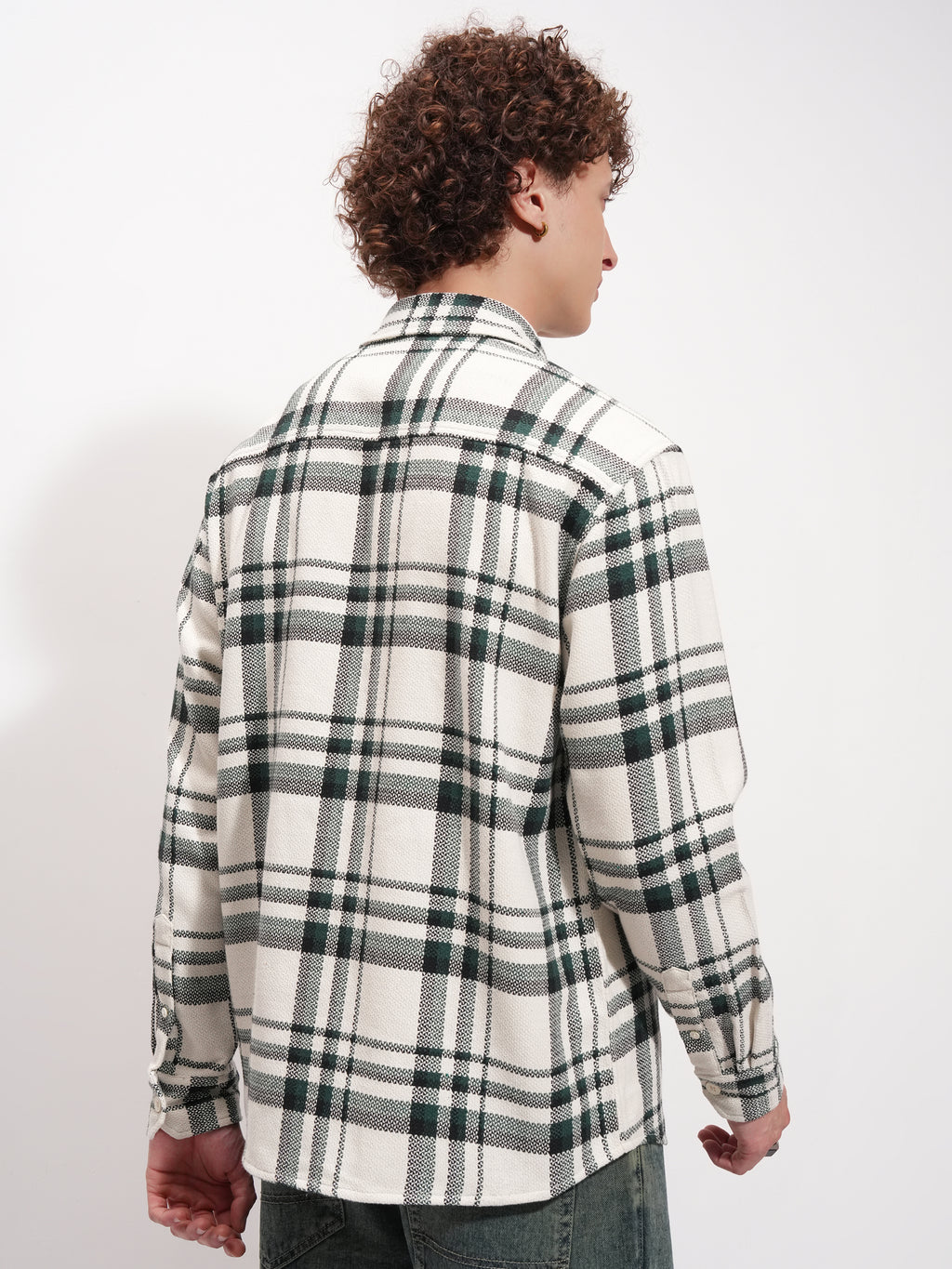Highlander Men Cream Checked Relaxed Fit Casual Shirt - Cream - Image 3