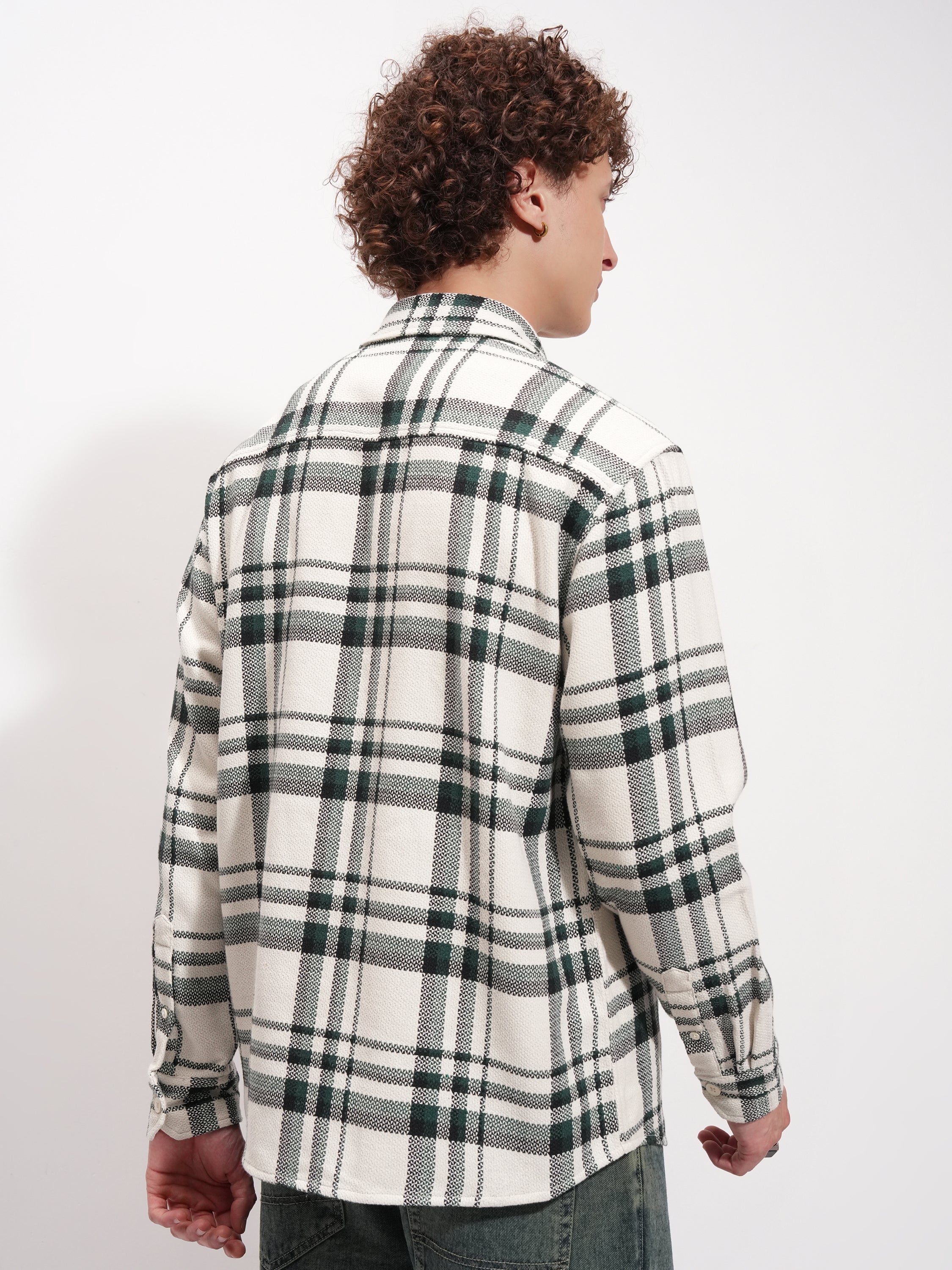 Highlander Men Cream Checked Relaxed Fit Casual Shirt - Cream - Image 3