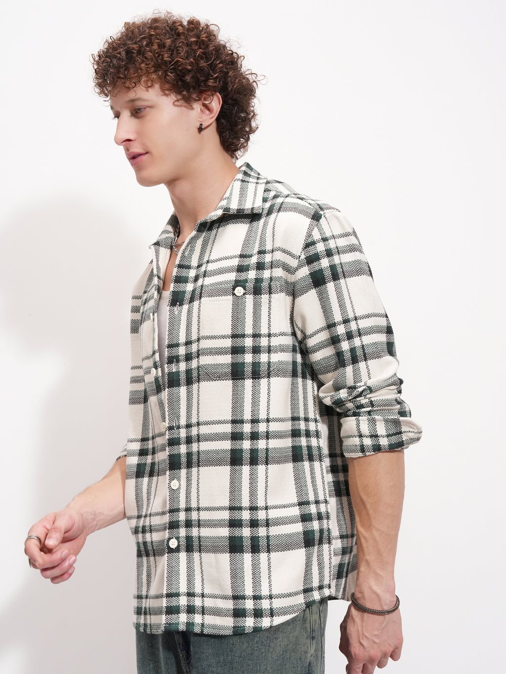 Highlander Men Cream Checked Relaxed Fit Casual Shirt - Cream - Image 4