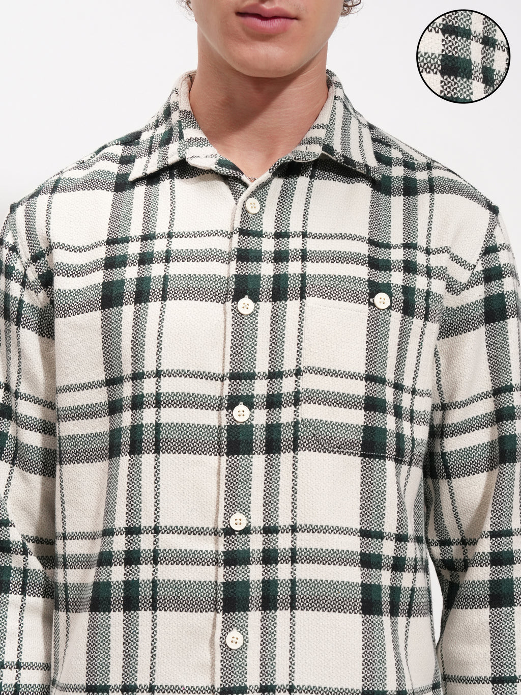 Highlander Men Cream Checked Relaxed Fit Casual Shirt - Cream - Image 5