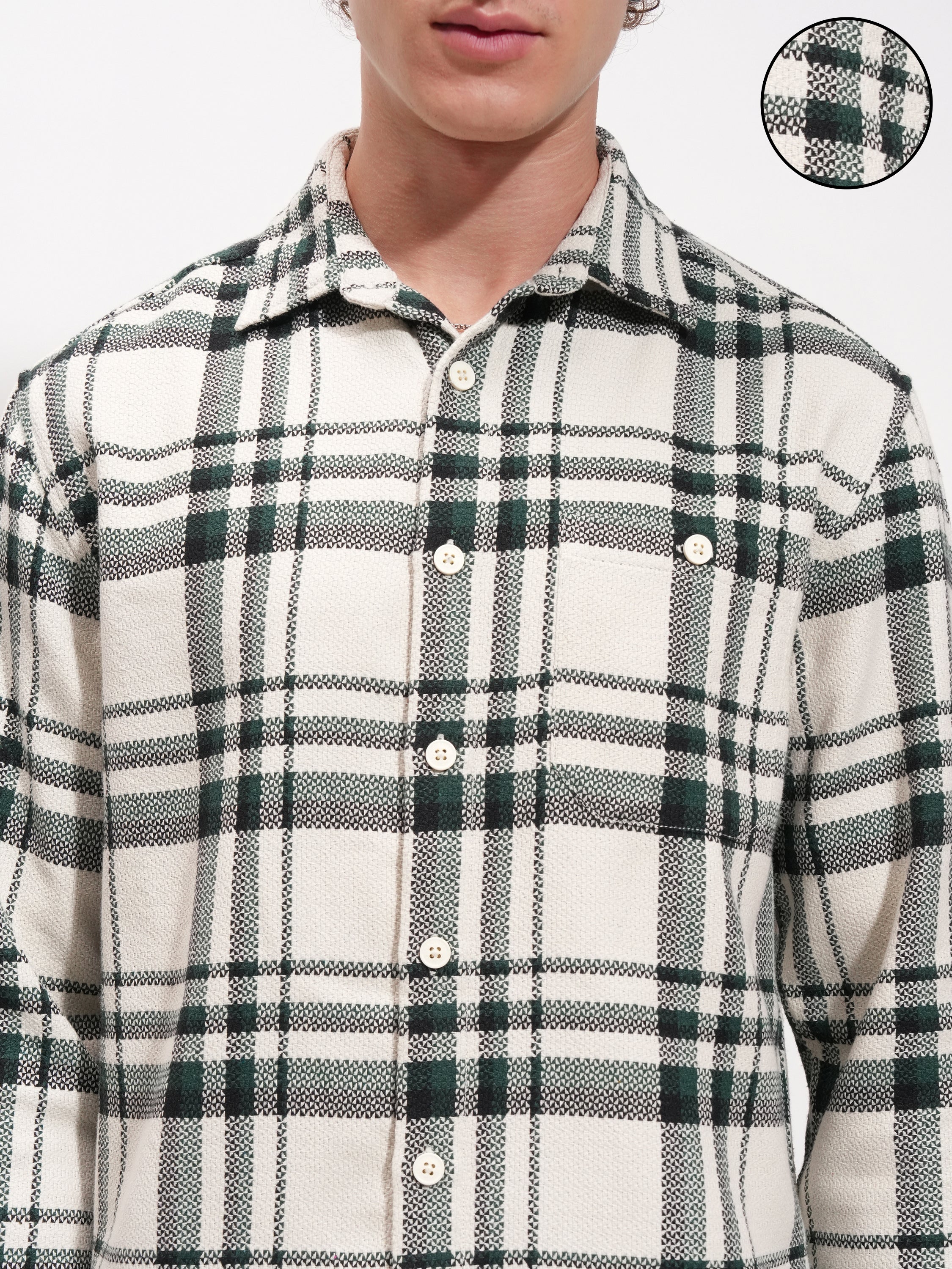 Highlander Men Cream Checked Relaxed Fit Casual Shirt - Cream - Image 5