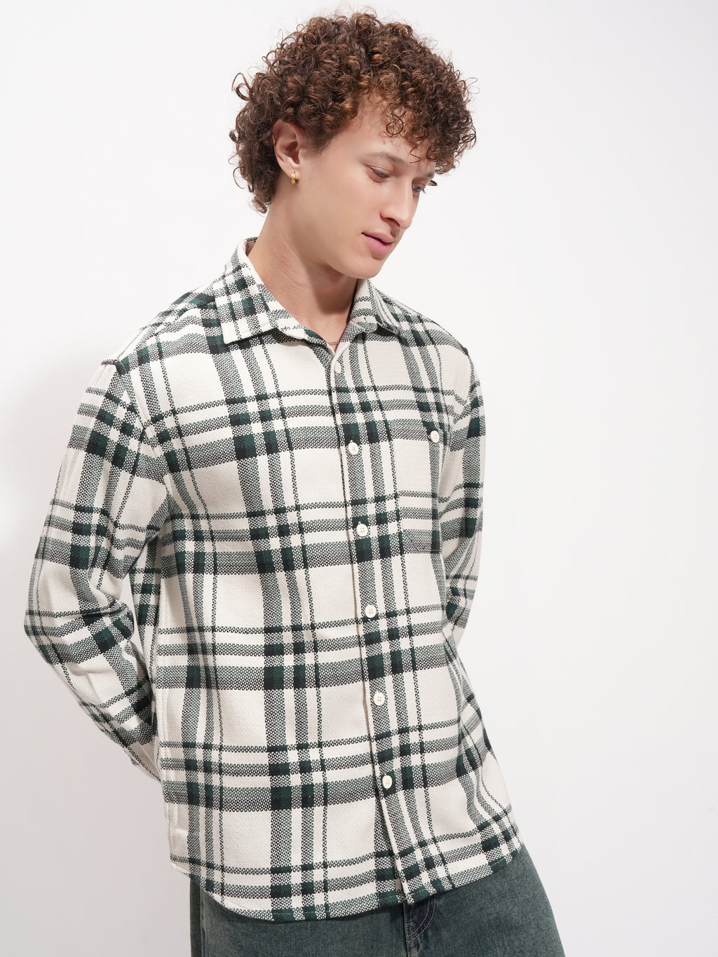 Highlander Men Cream Checked Relaxed Fit Casual Shirt - Cream - Image 6