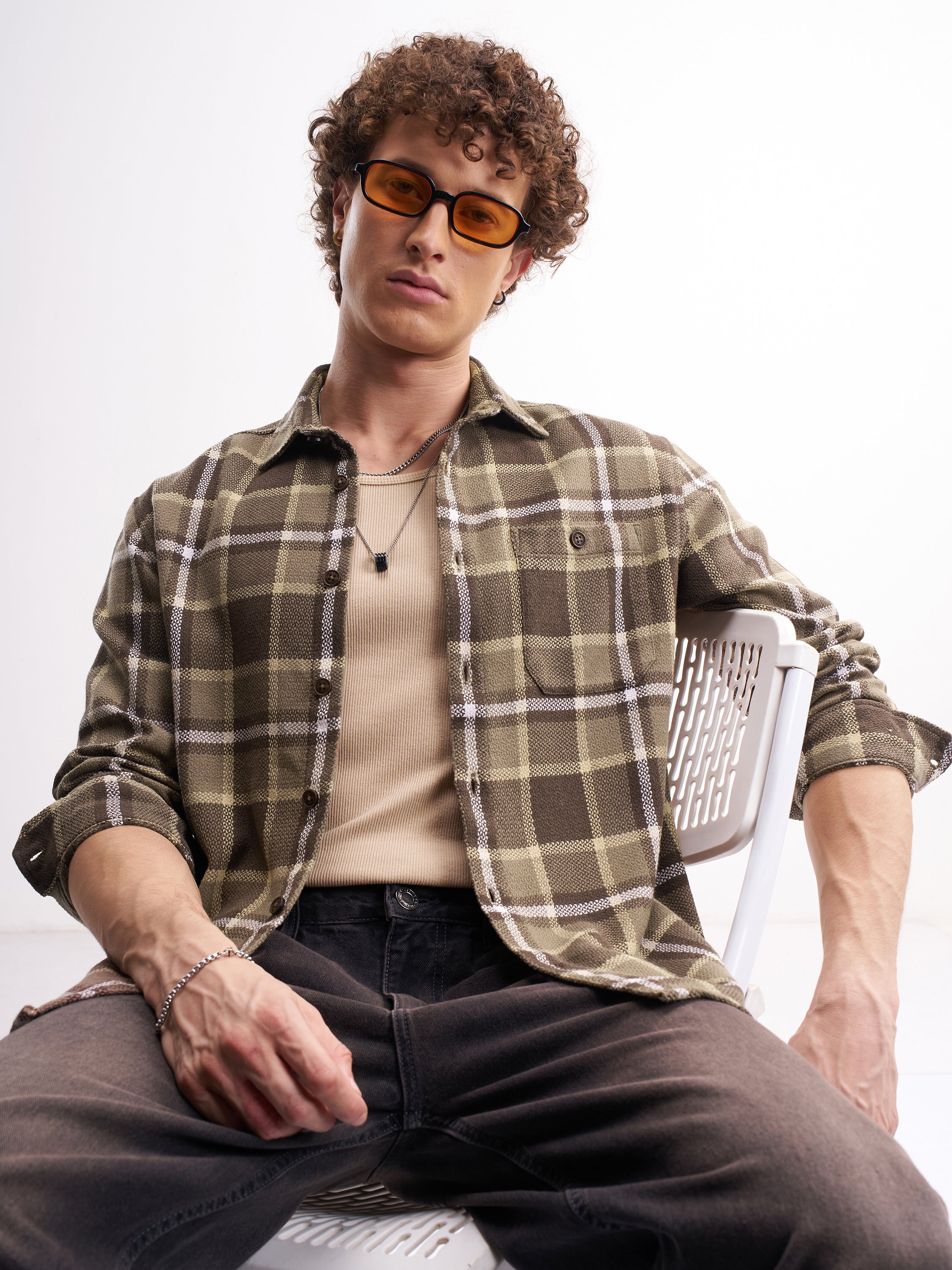 Highlander Men Brown Checked Relaxed Fit Casual Shirt - Brown - Image 1