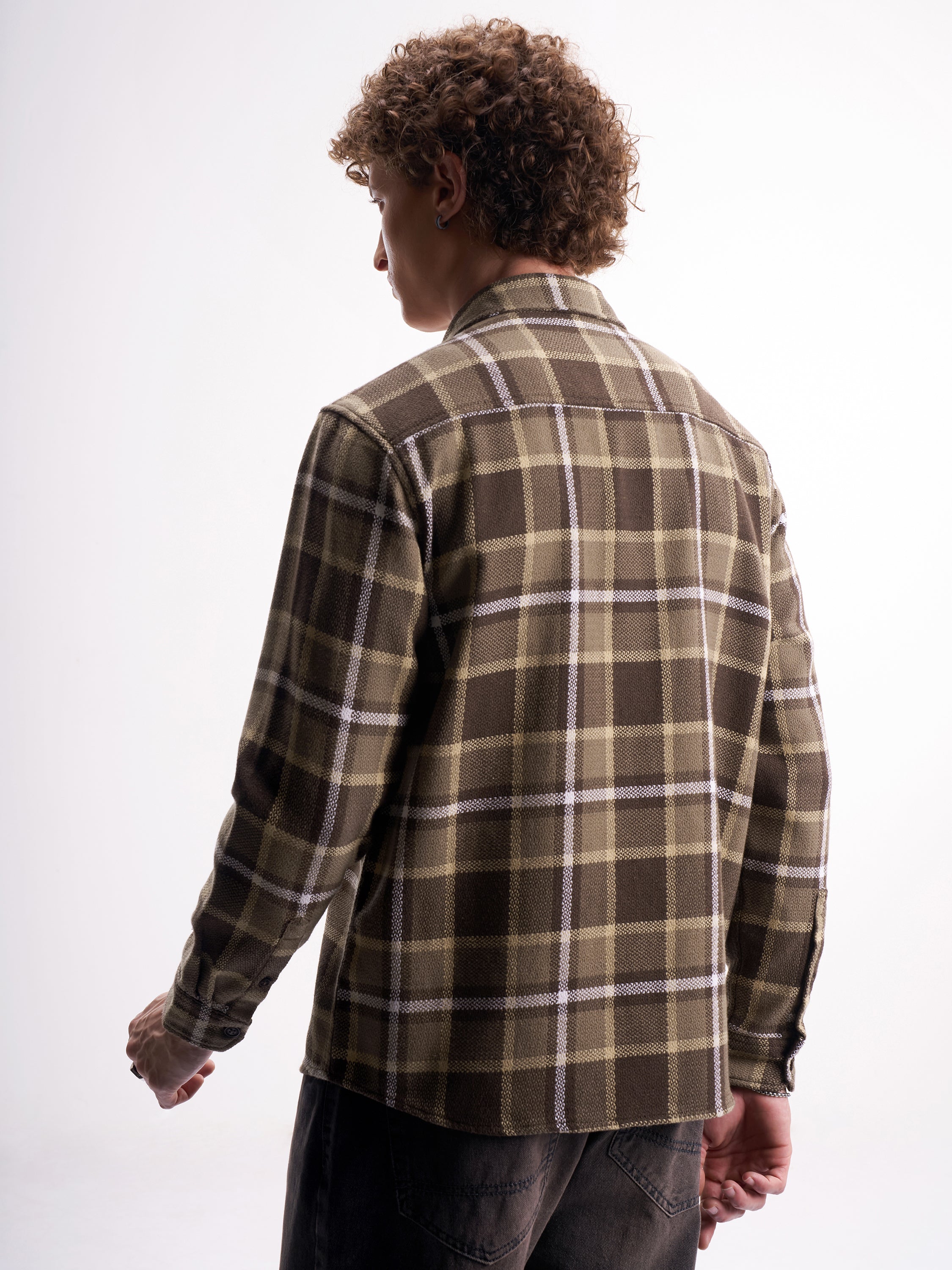 Highlander Men Brown Checked Relaxed Fit Casual Shirt - Brown - Image 3