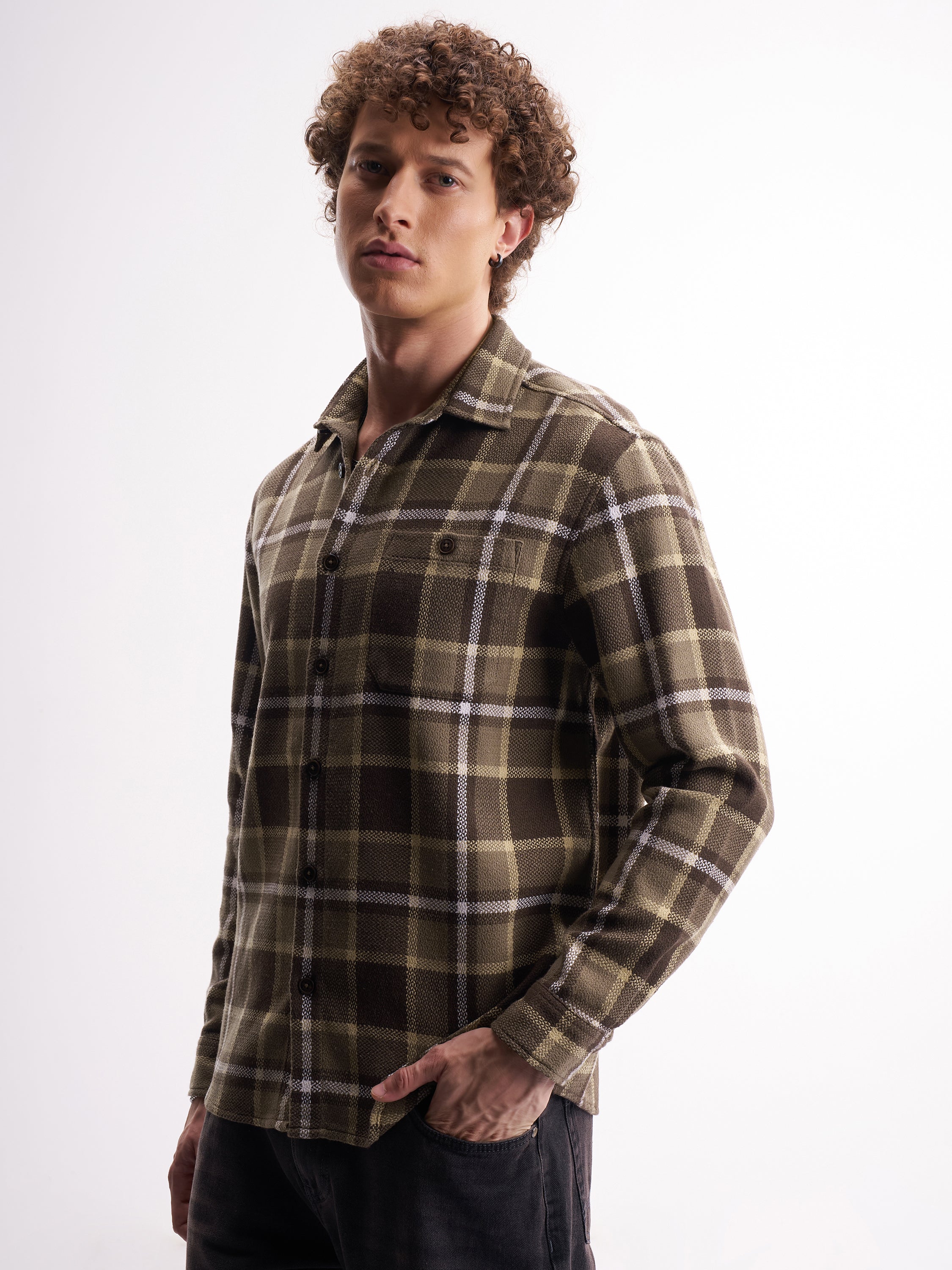 Highlander Men Brown Checked Relaxed Fit Casual Shirt - Brown - Image 4