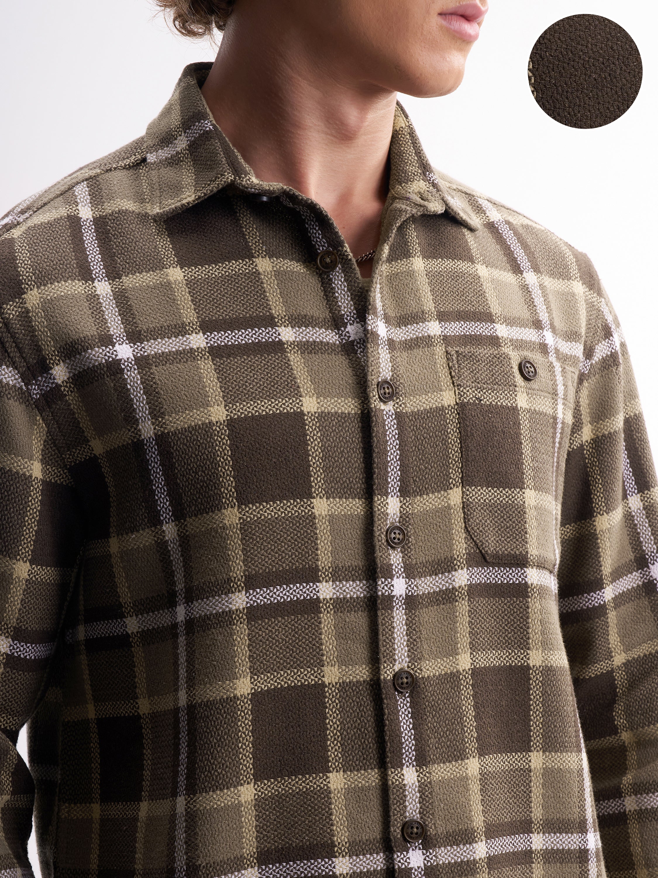 Highlander Men Brown Checked Relaxed Fit Casual Shirt - Brown - Image 5