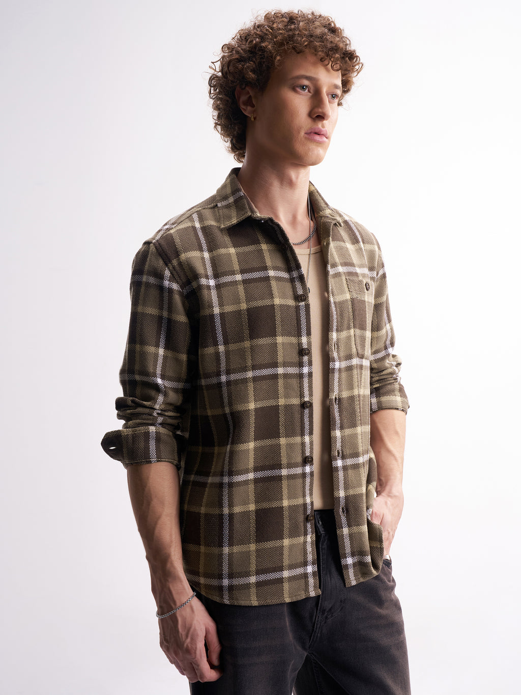 Highlander Men Brown Checked Relaxed Fit Casual Shirt - Brown - Image 6