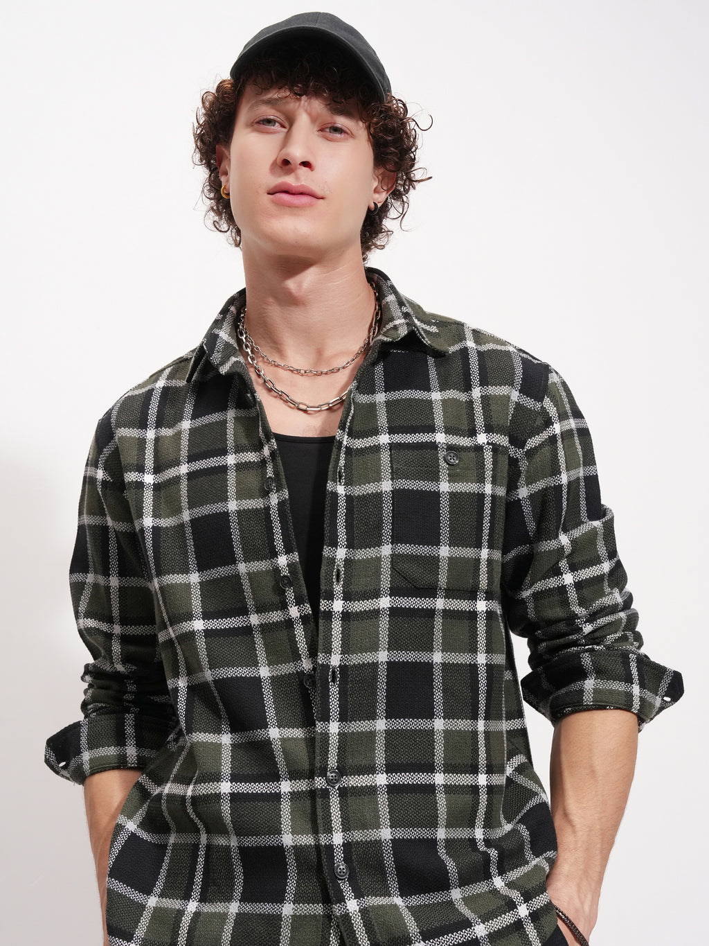 Highlander Men Olive Checked Relaxed Fit Casual Shirt - Olive - Image 1