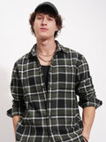 Highlander Men Olive Checked Relaxed Fit Casual Shirt - Olive - Image 1