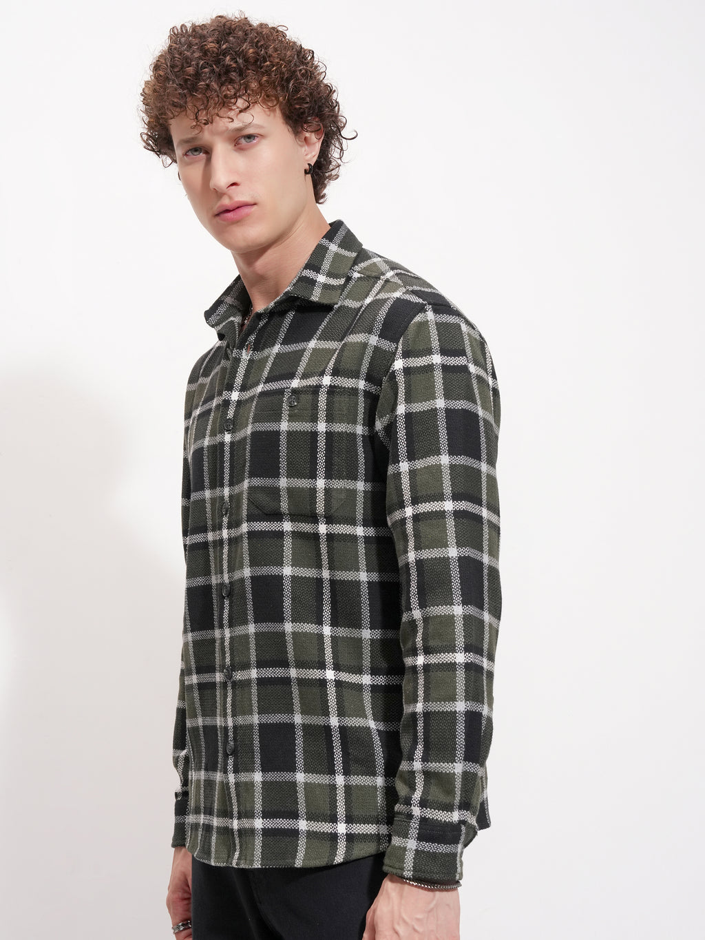 Highlander Men Olive Checked Relaxed Fit Casual Shirt - Olive - Image 4