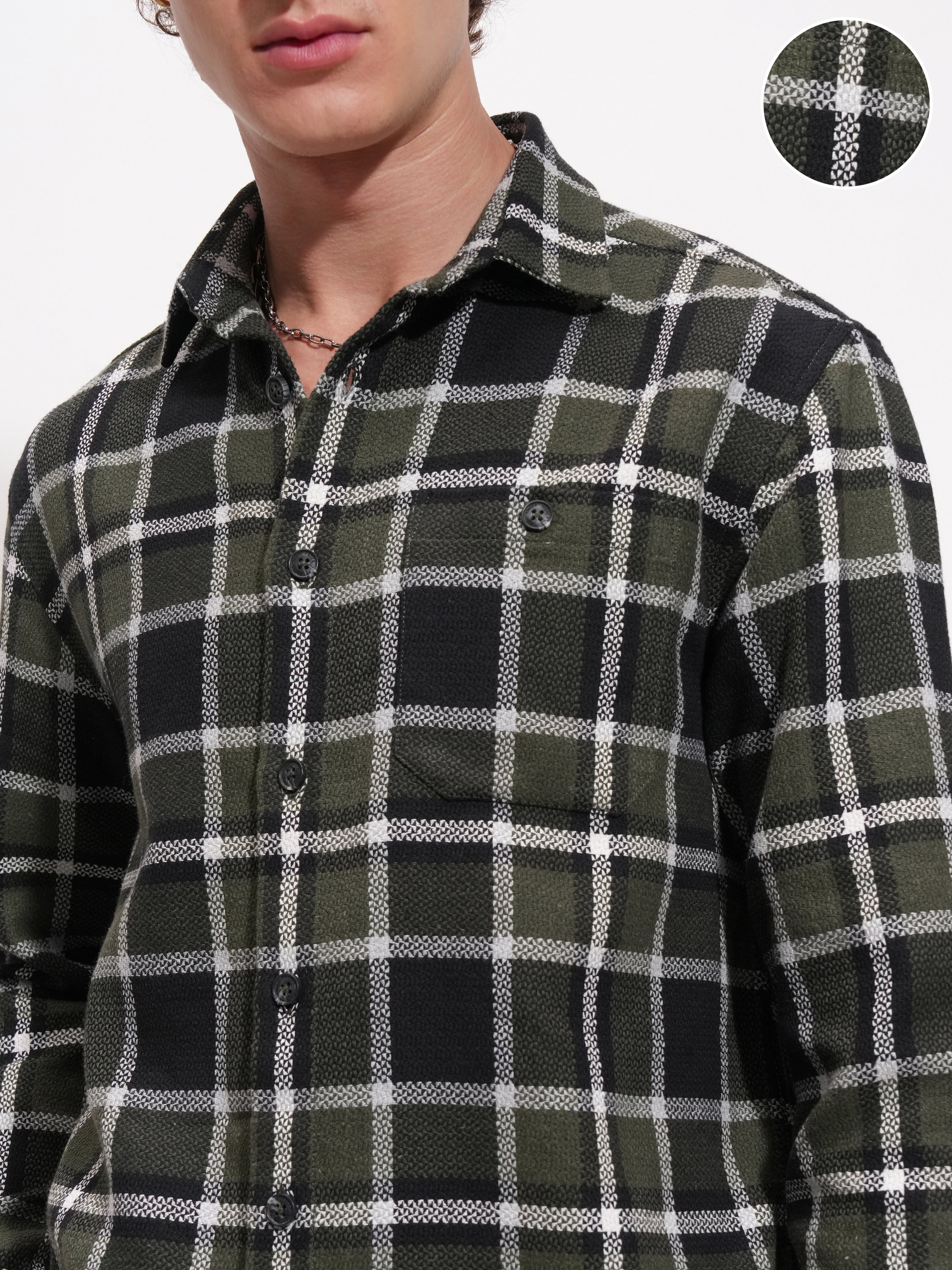 Highlander Men Olive Checked Relaxed Fit Casual Shirt - Olive - Image 5