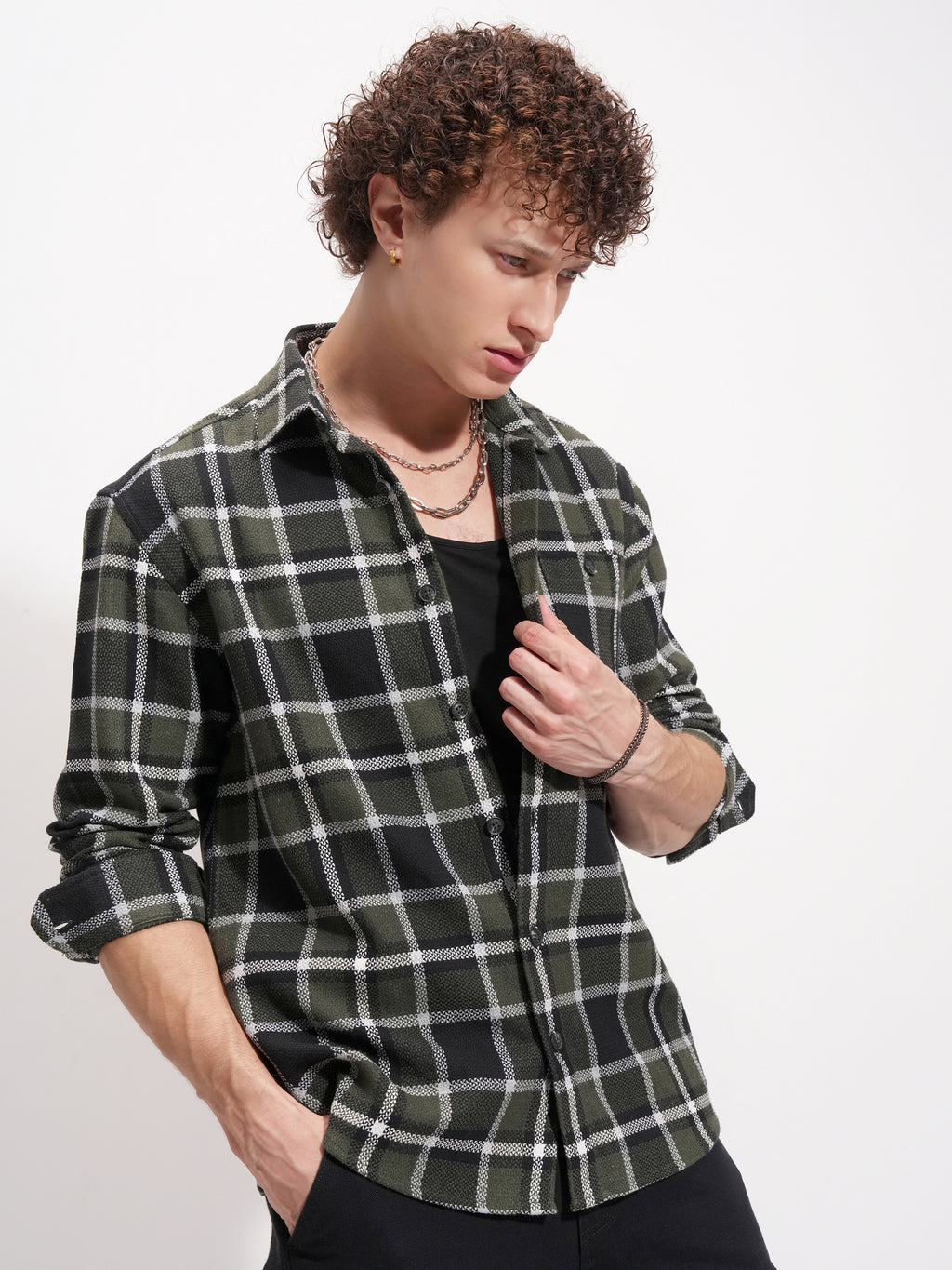 Highlander Men Olive Checked Relaxed Fit Casual Shirt - Olive - Image 6