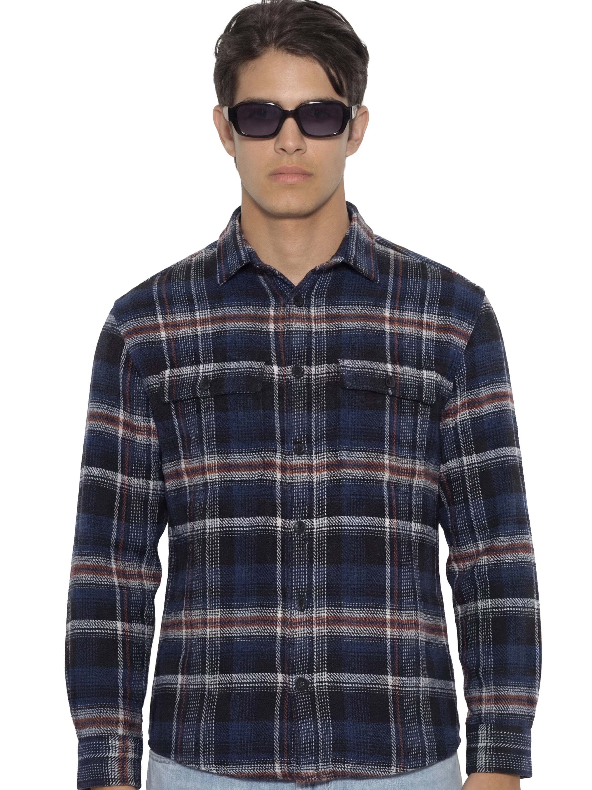 Highlander Men Blue Checked Relaxed Fit Casual Shirt - Blue - Image 1