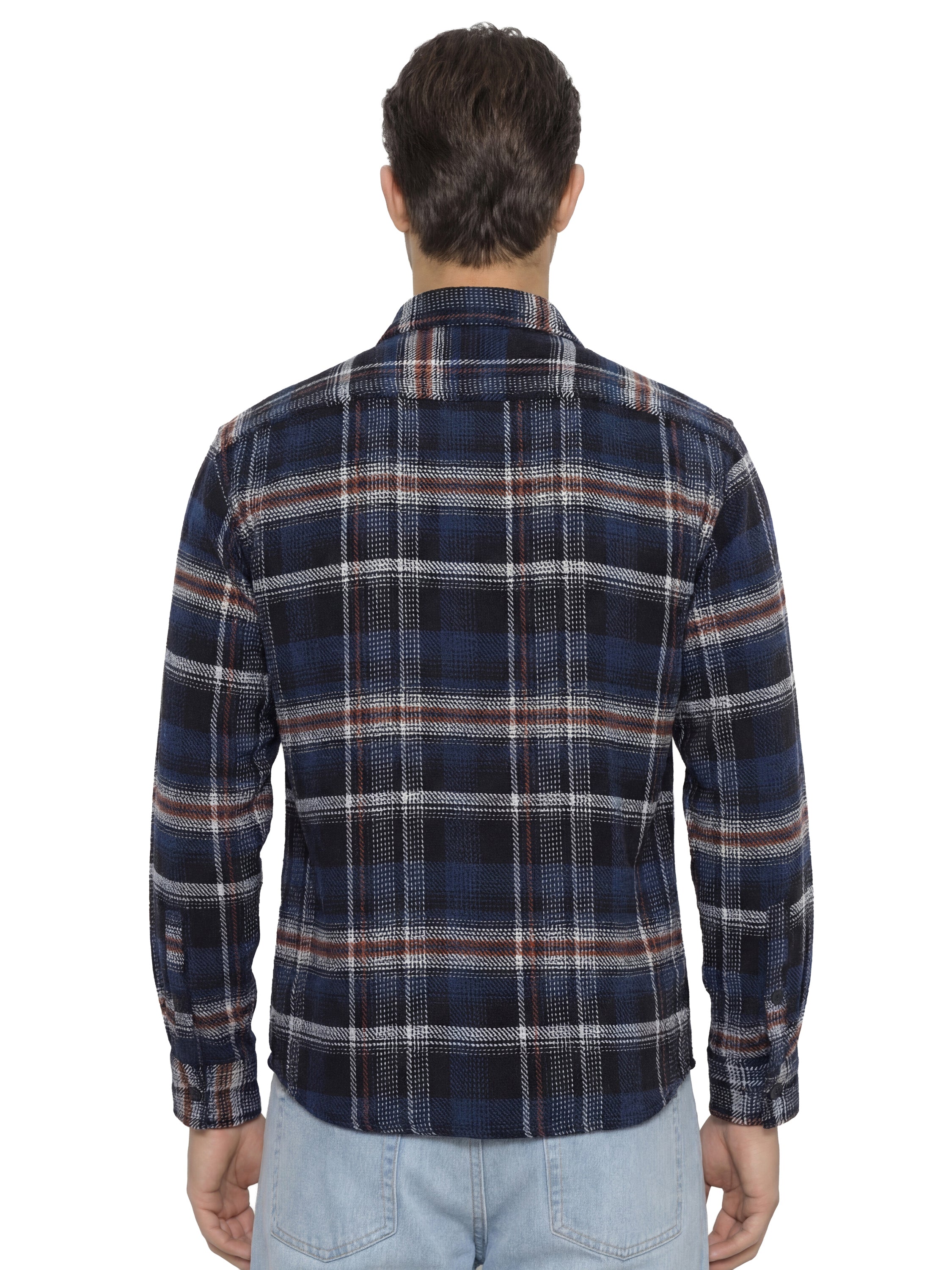 Highlander Men Blue Checked Relaxed Fit Casual Shirt - Blue - Image 3