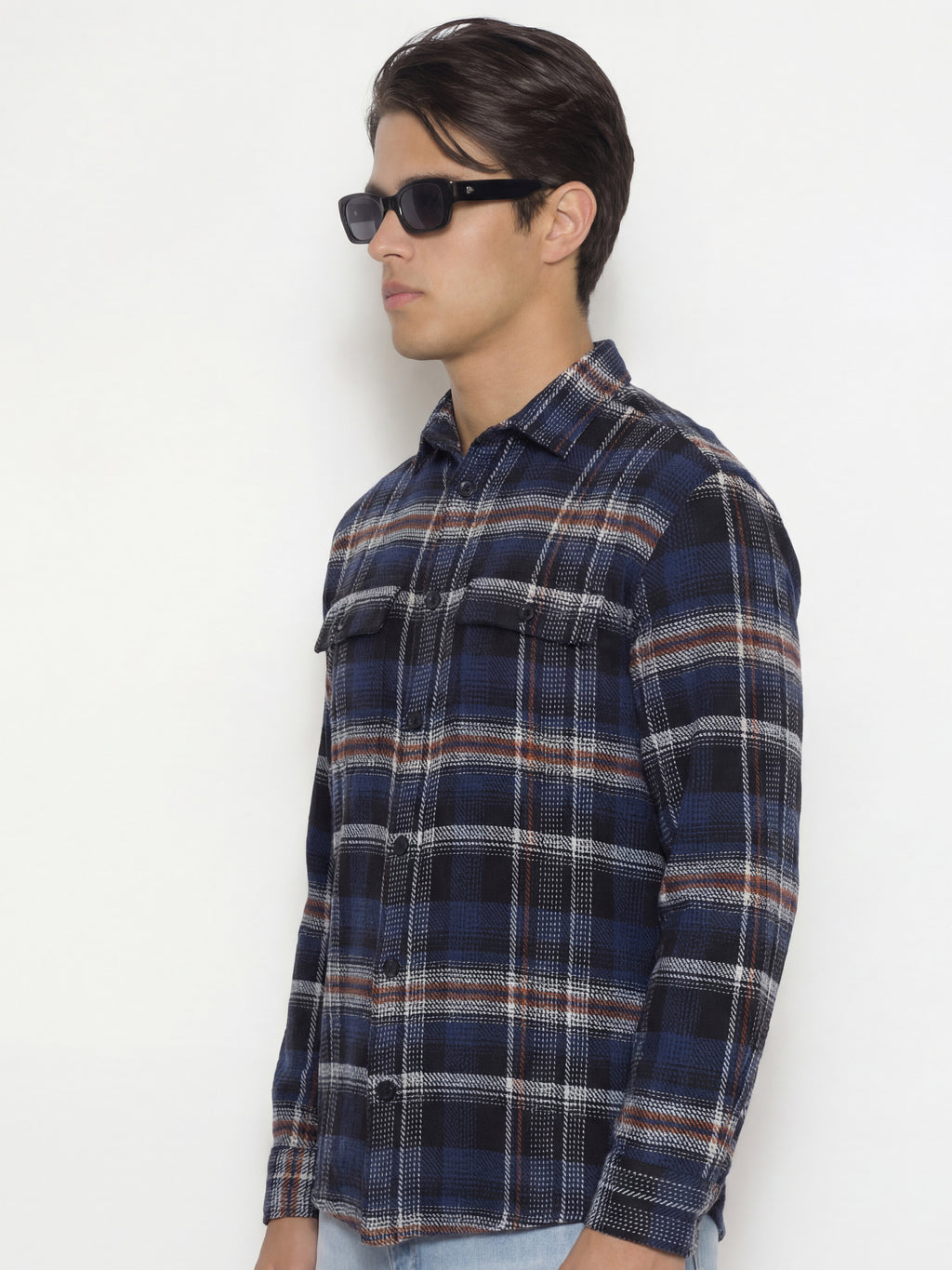 Highlander Men Blue Checked Relaxed Fit Casual Shirt - Blue - Image 4