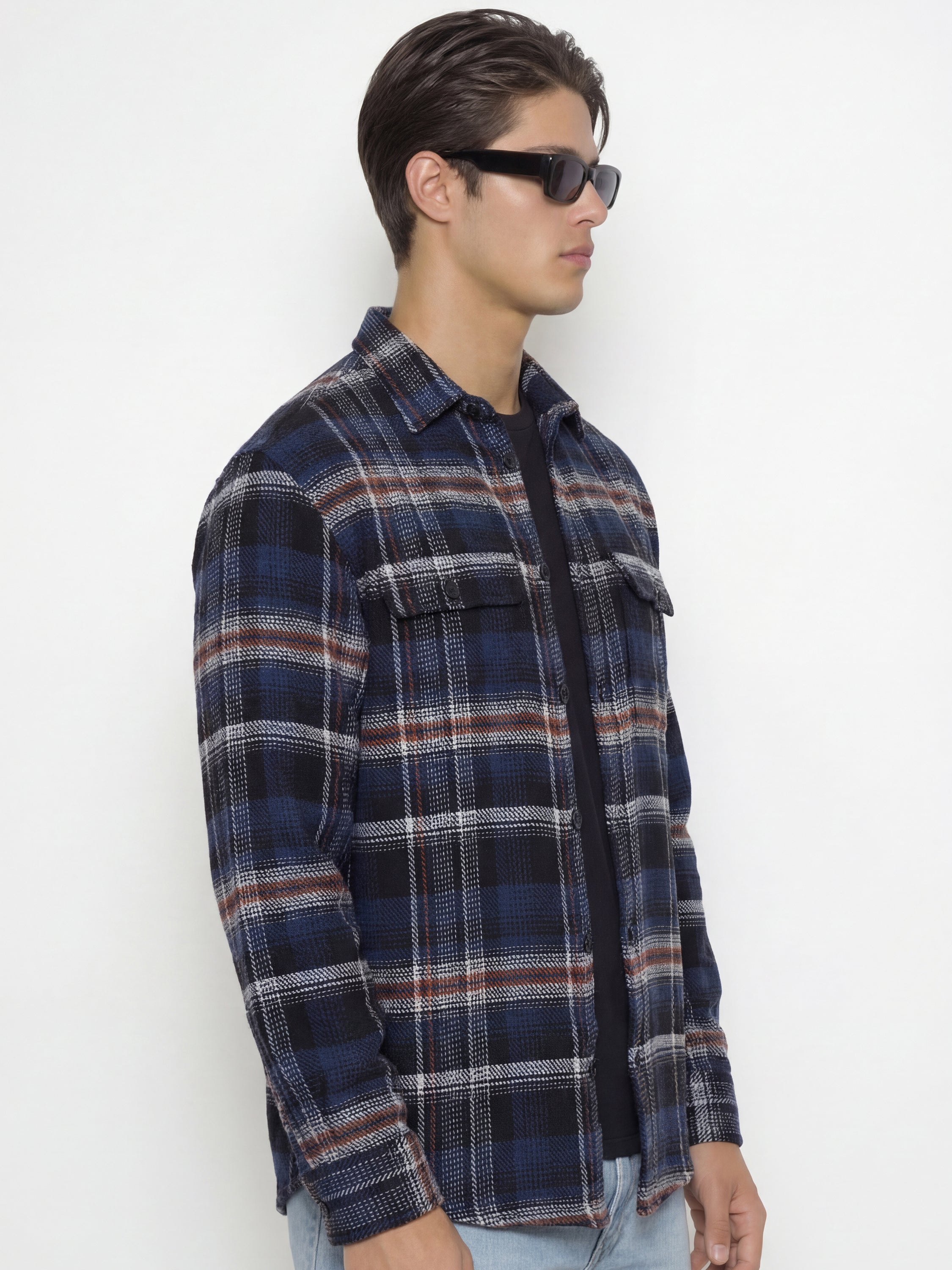Highlander Men Blue Checked Relaxed Fit Casual Shirt - Blue - Image 5