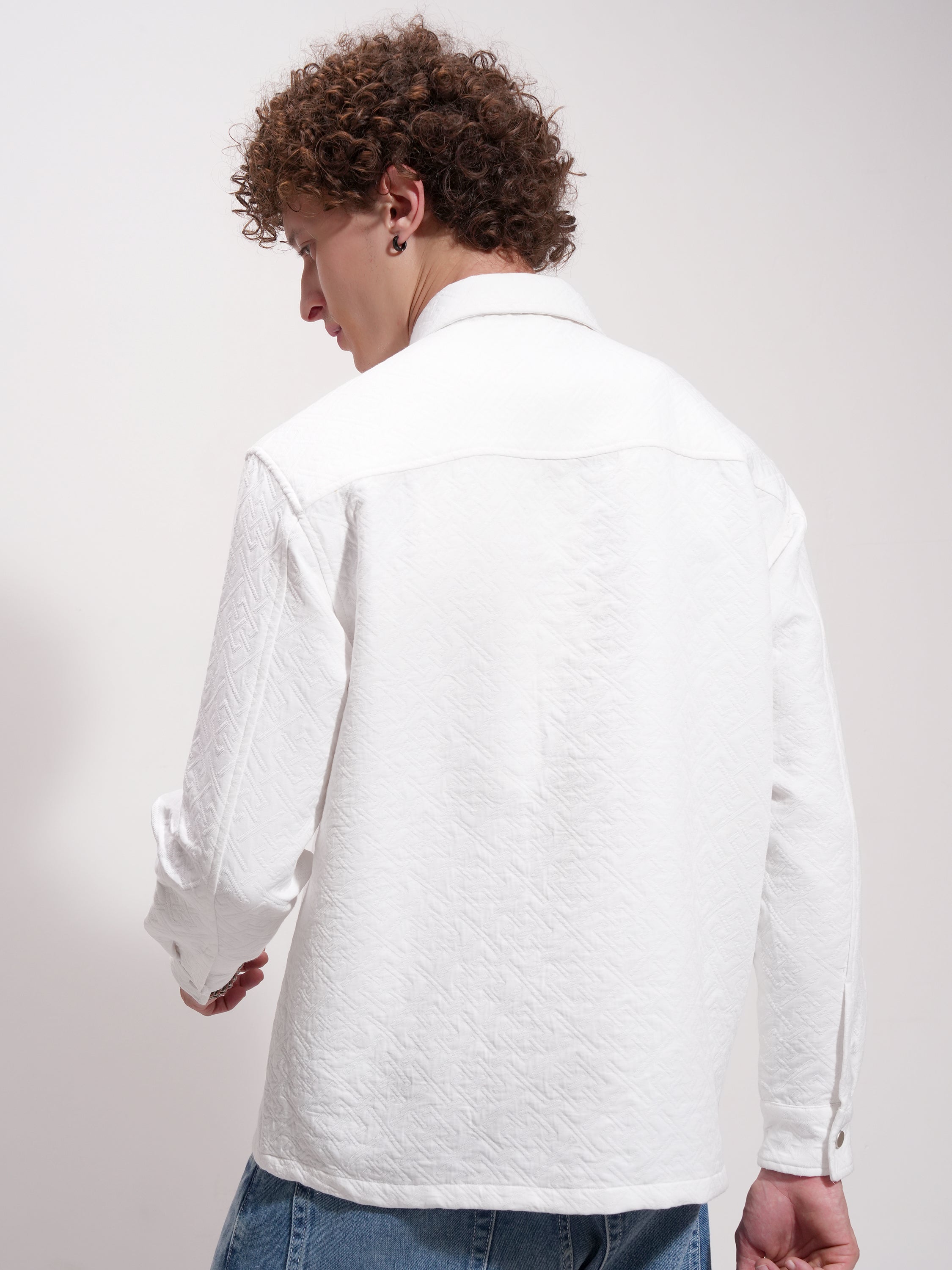 Highlander Men White Self Design Relaxed Fit Casual Shirt - White - Image 3